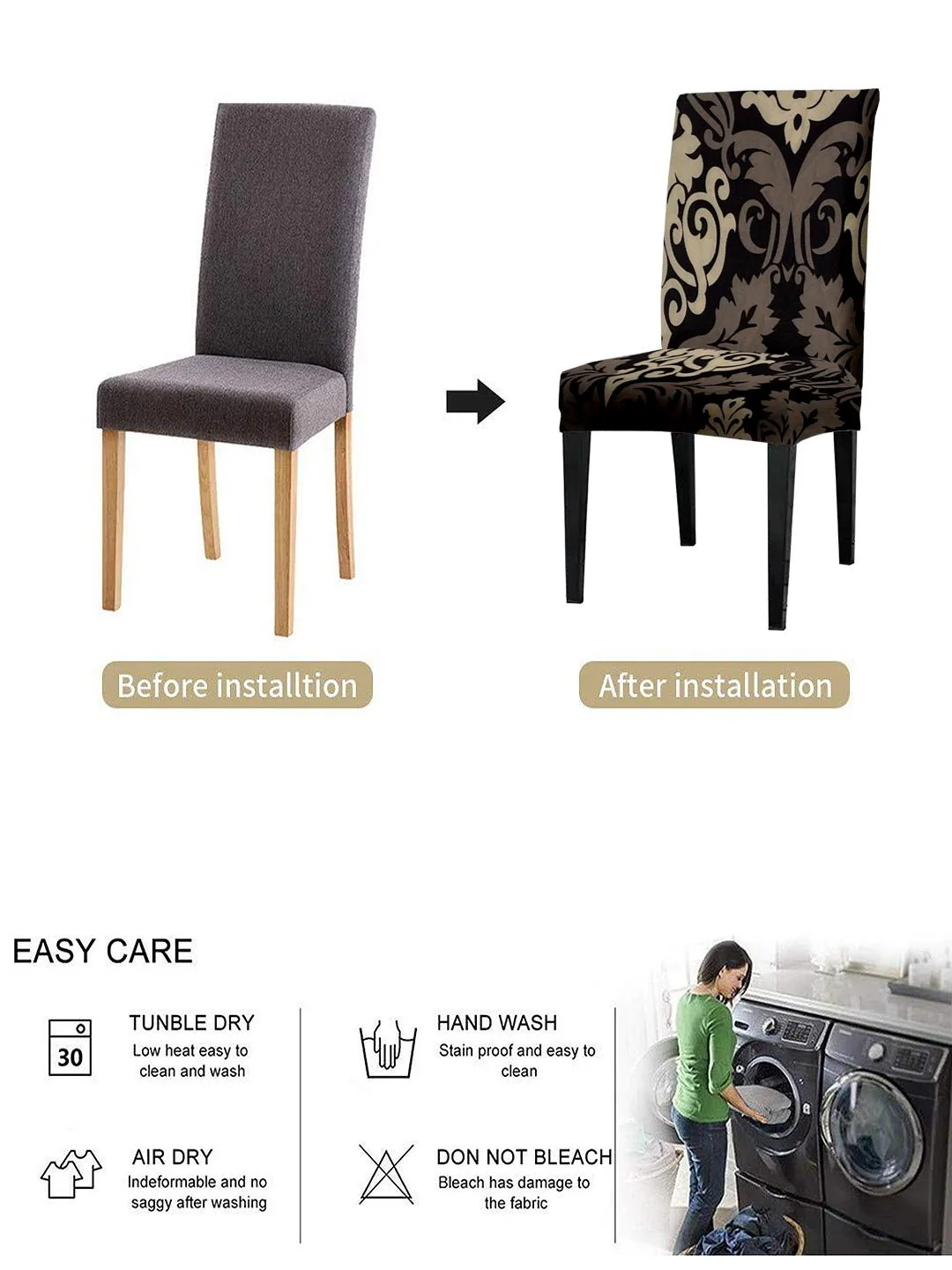 Brown Damask Dining Chair Cover Pack, Damask Dining Chair Covers Uk