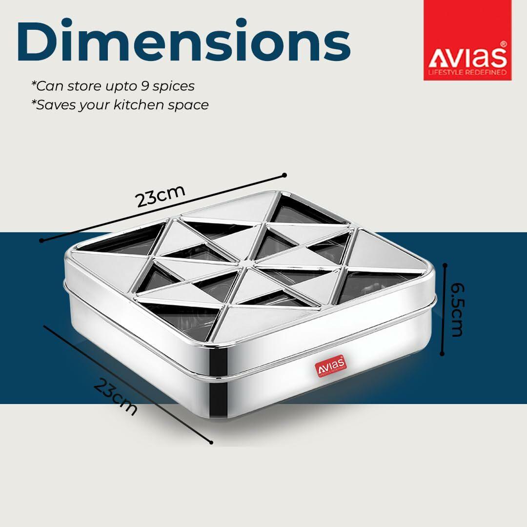 Buy AVIAS Trios 9 Square Stainless Steel Spice Box/Masala Dani