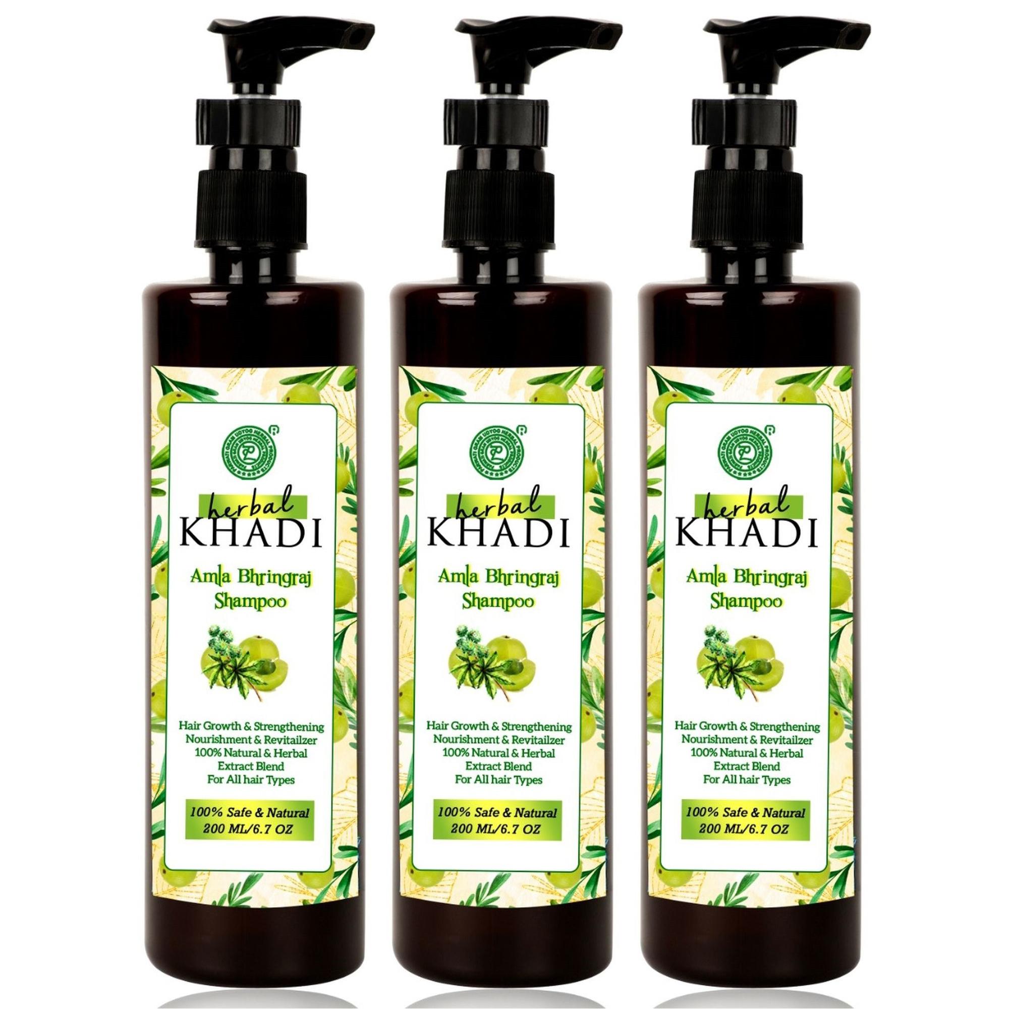 Herbal Khadi Natural Amla Bhringraj Herbal Shampoo For Hair Growth booster,  Fall Control & Dry & Frizzy Hair Men & Women 600 ml (Pack of 3) - JioMart