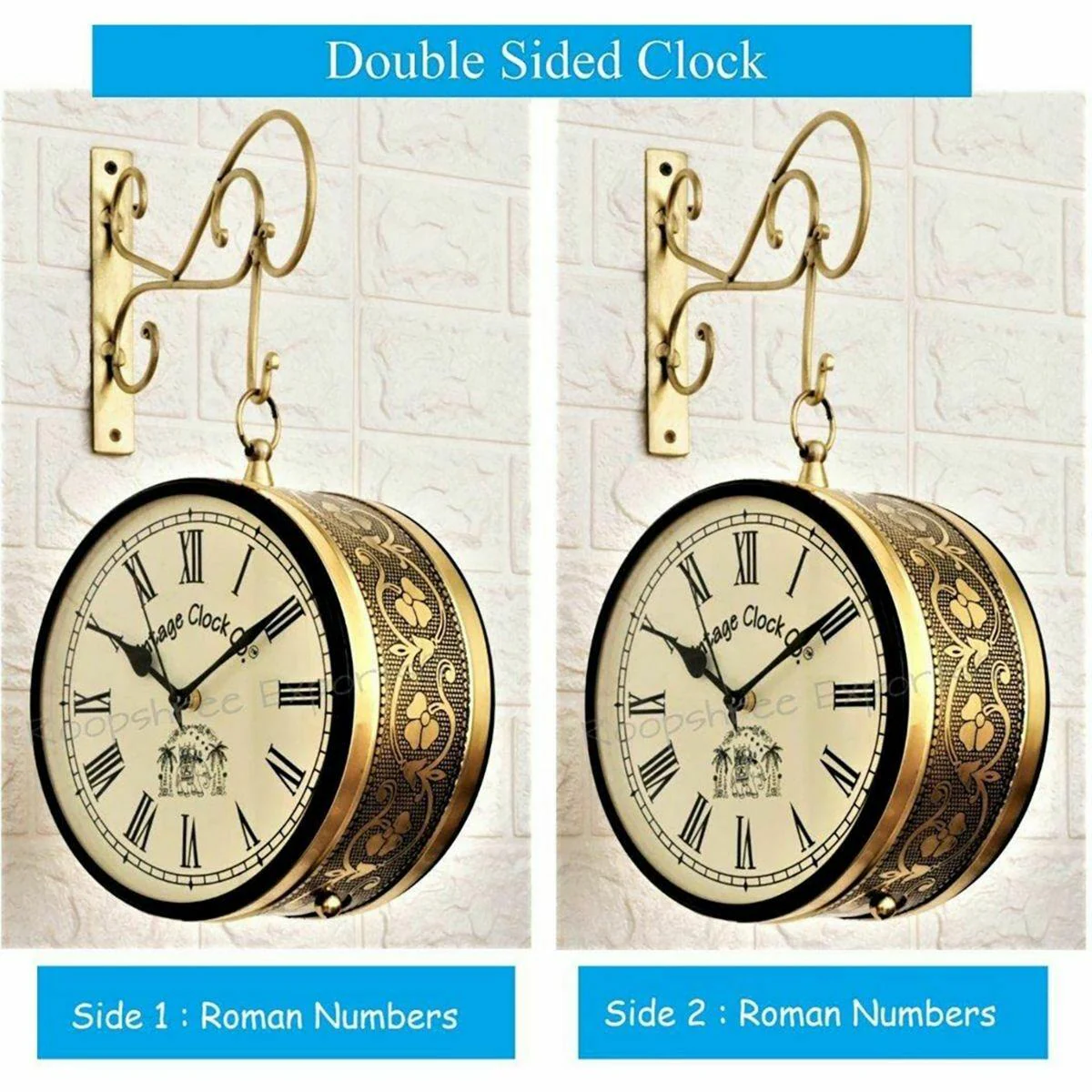 Buy Vintage Clock Iron Handcrafted Double Side Wall Clock 8 INCH