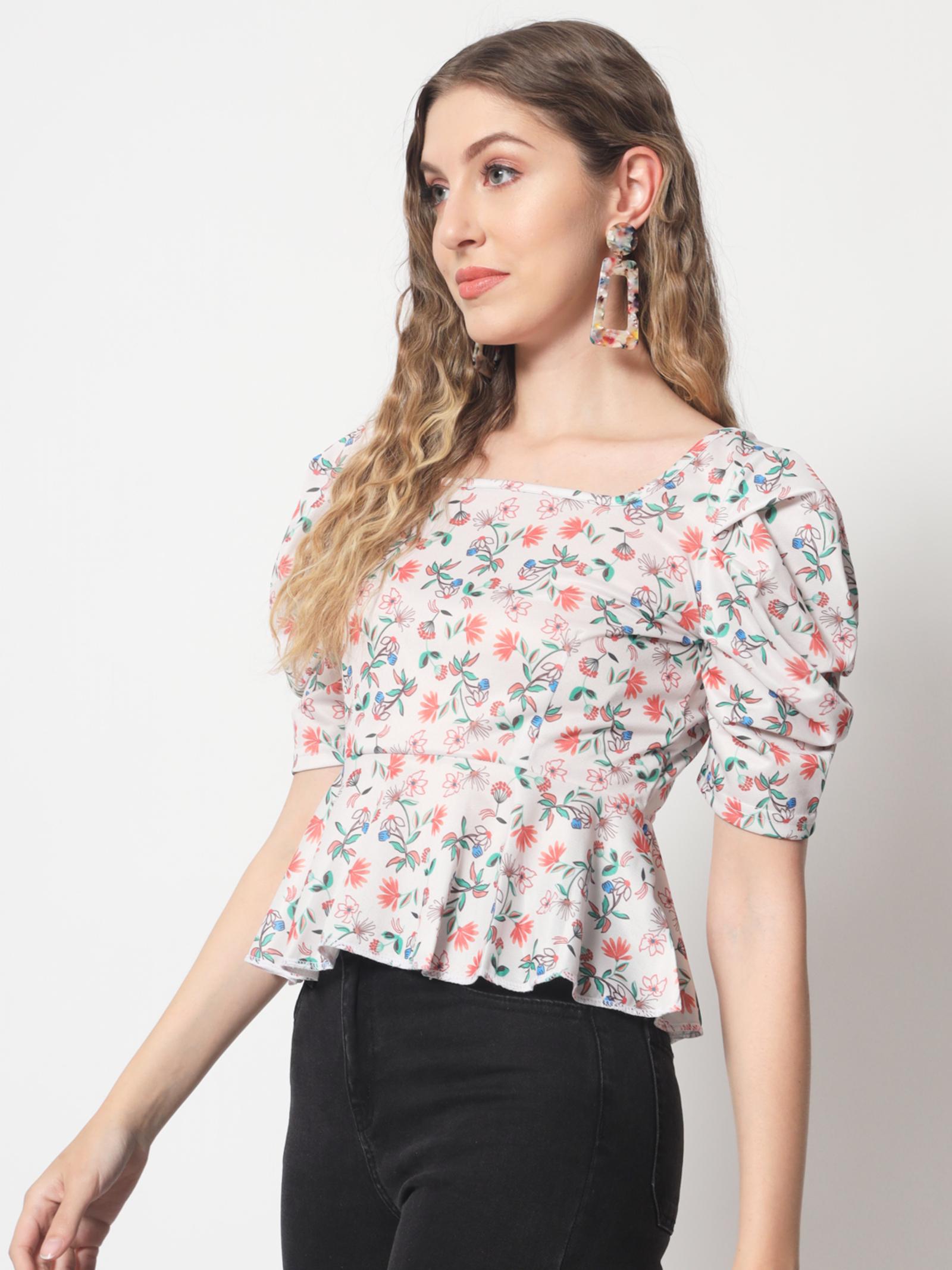 Eaphi FLUFFY PEPLUM VEST Eaph Girls Fuchsia Floral Peplum Top with