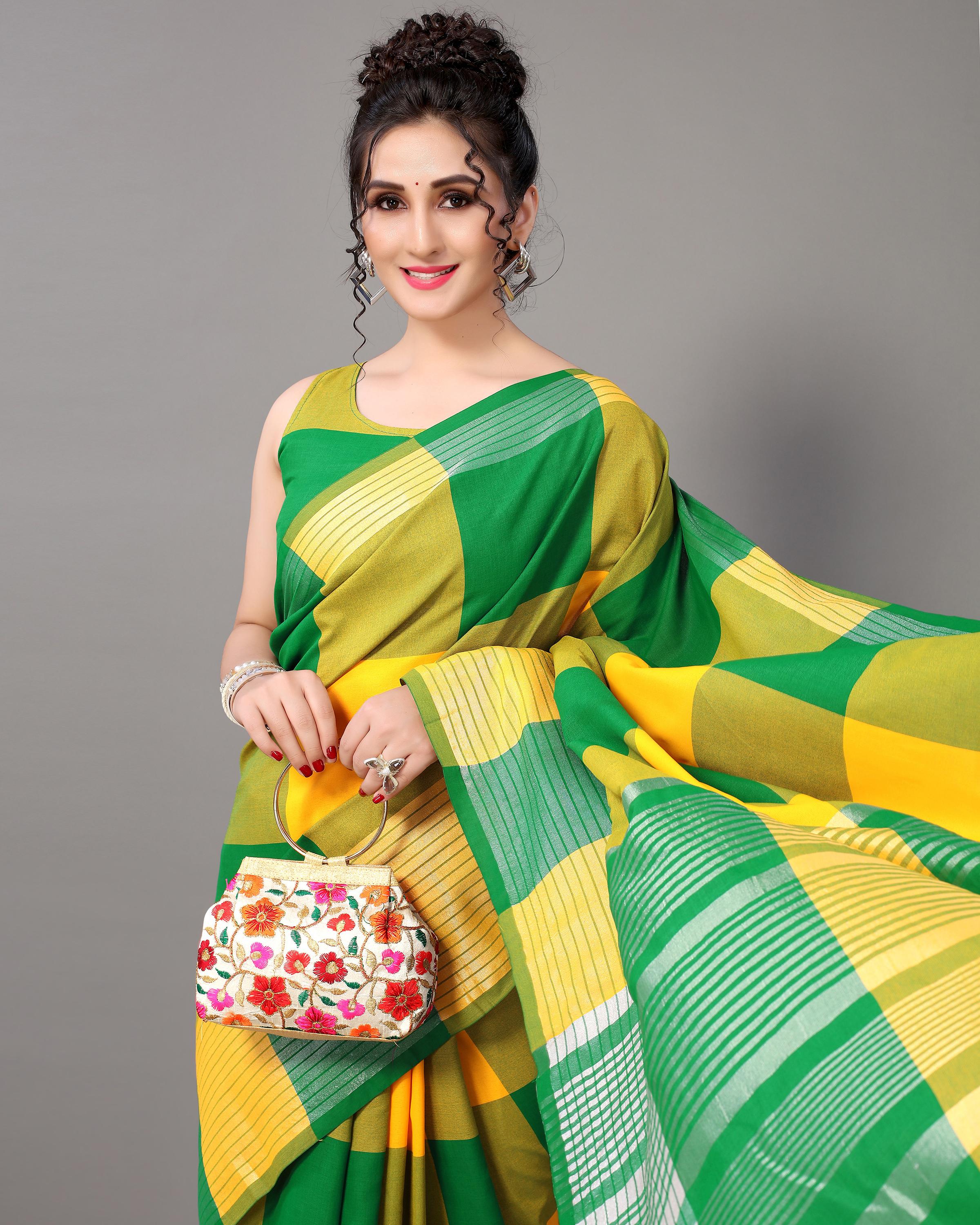 cotton checks saree blouse