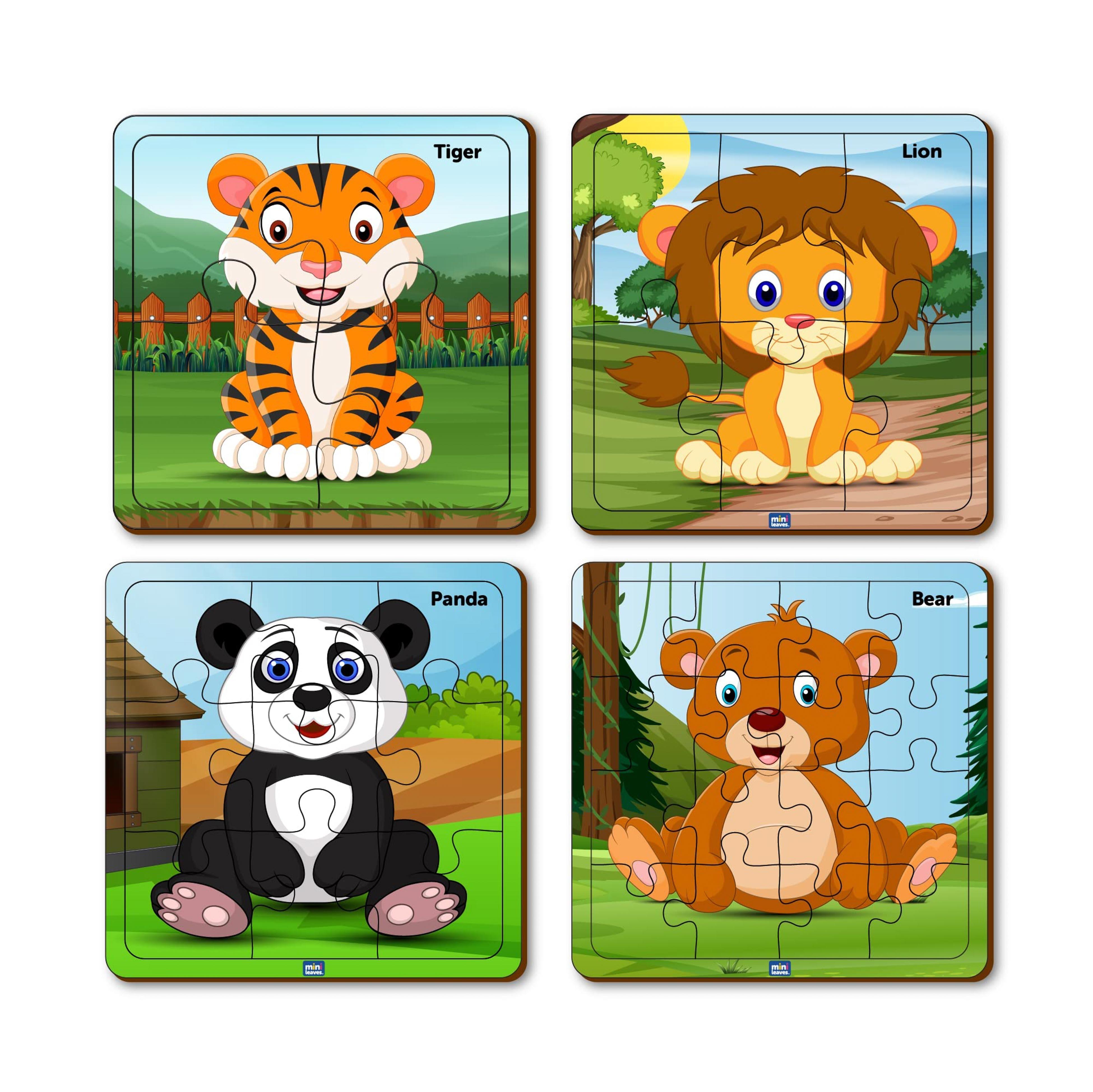 Buy Mini Leaves Multicolor Wooden Wild Animal 4-In-A-Box Puzzles