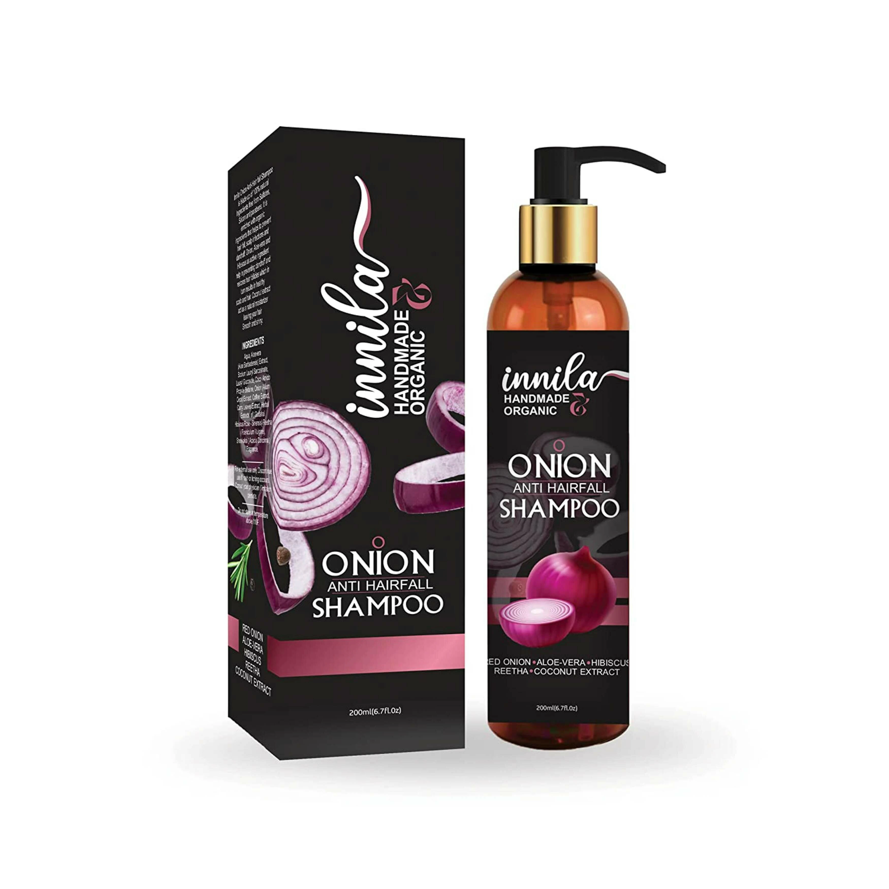 Innila Red Onion Shampoo with Aloe-Vera, Hibiscus Extract, Reetha,Coffee  Extract,Sheekakai,Coconut Extract,Vitamin E For Hairfall and Dandruff 200ml  - JioMart