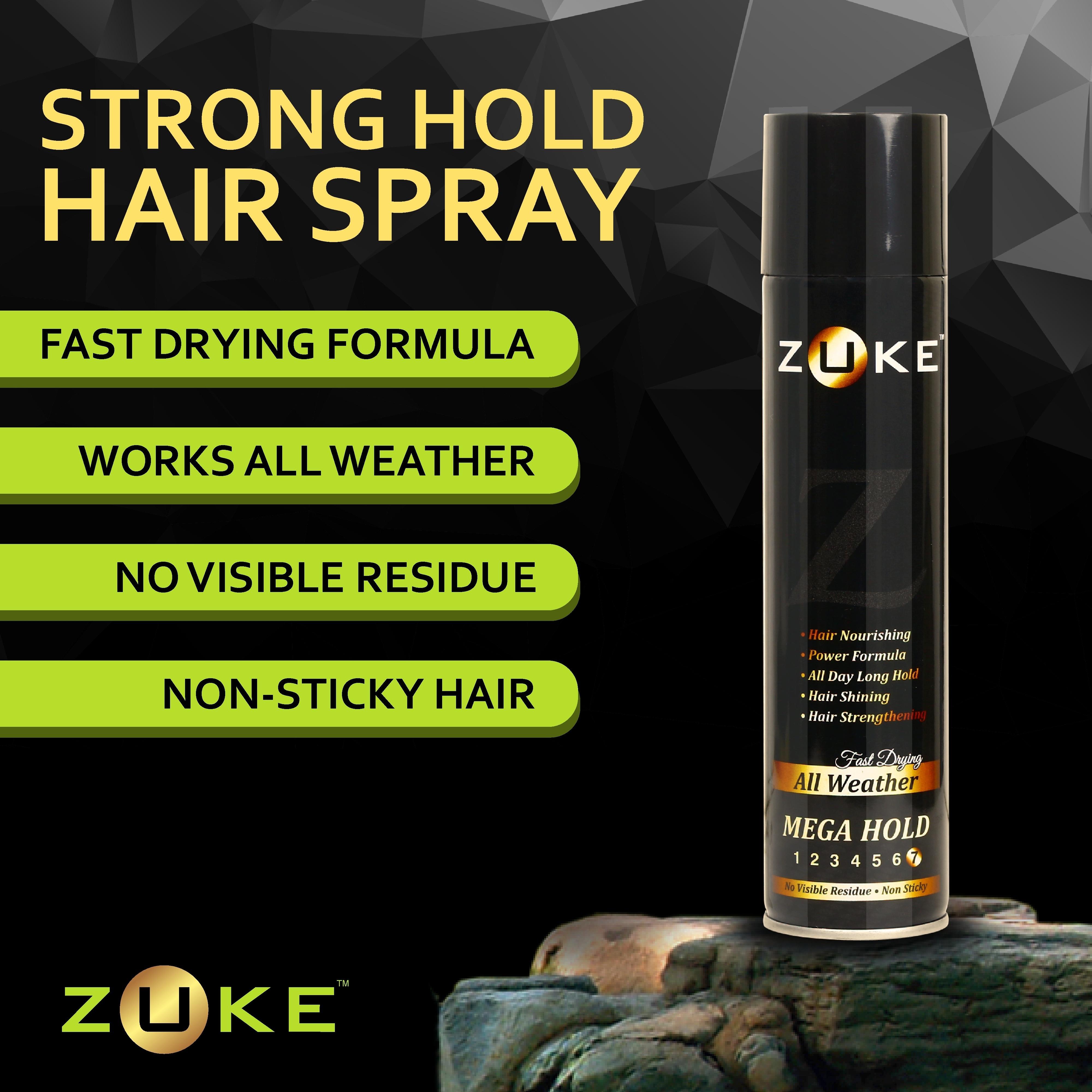 Zuke Strong Hold Power Hair Spray For Men & Women-250ml| All Day Long Hold|  Naturals Shine| No Visible Residue - JioMart