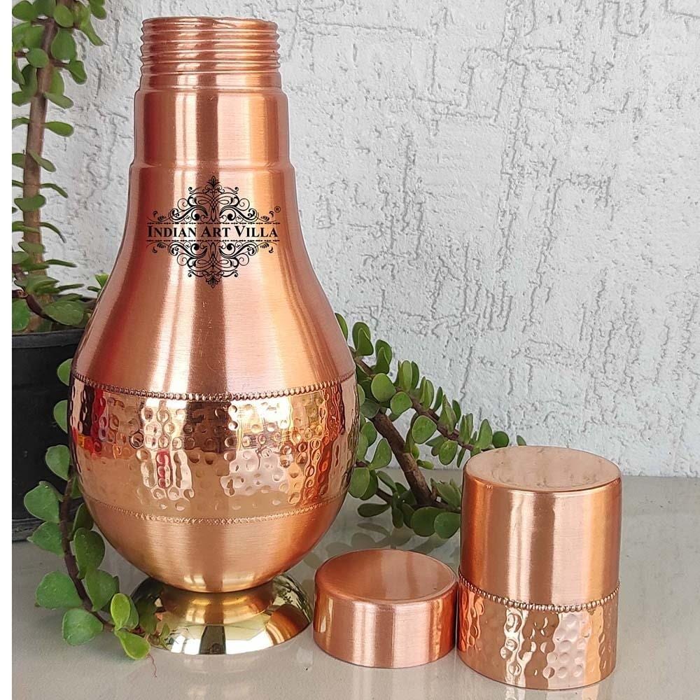 Hammerd Surai Glass Indian Bed Side Pure Copper Bottle Jar with Glass New 750 ml 