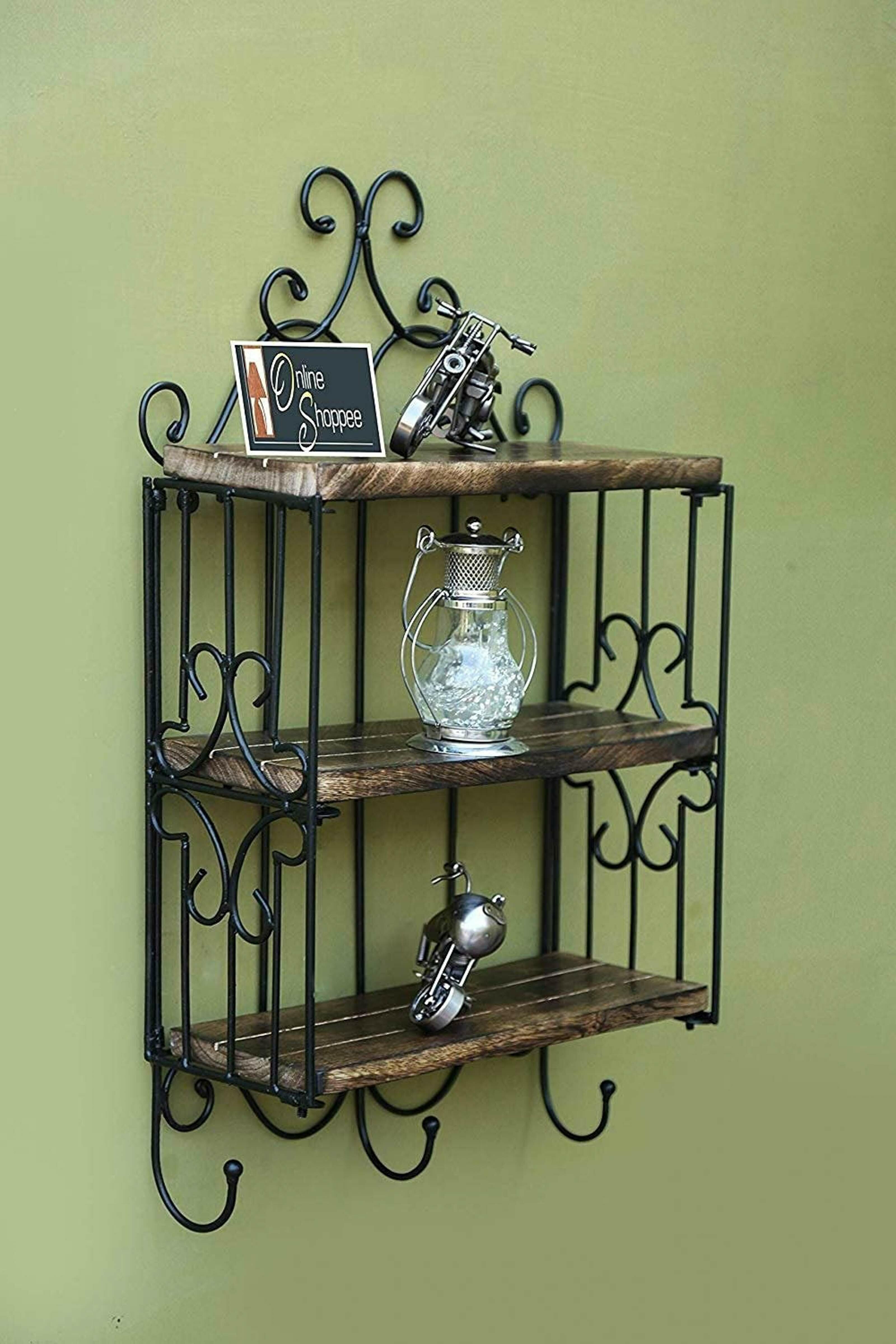 Buy WoodenTwist AFR1019 Brown Wood, Wrought Iron Kitchen Wall Rack