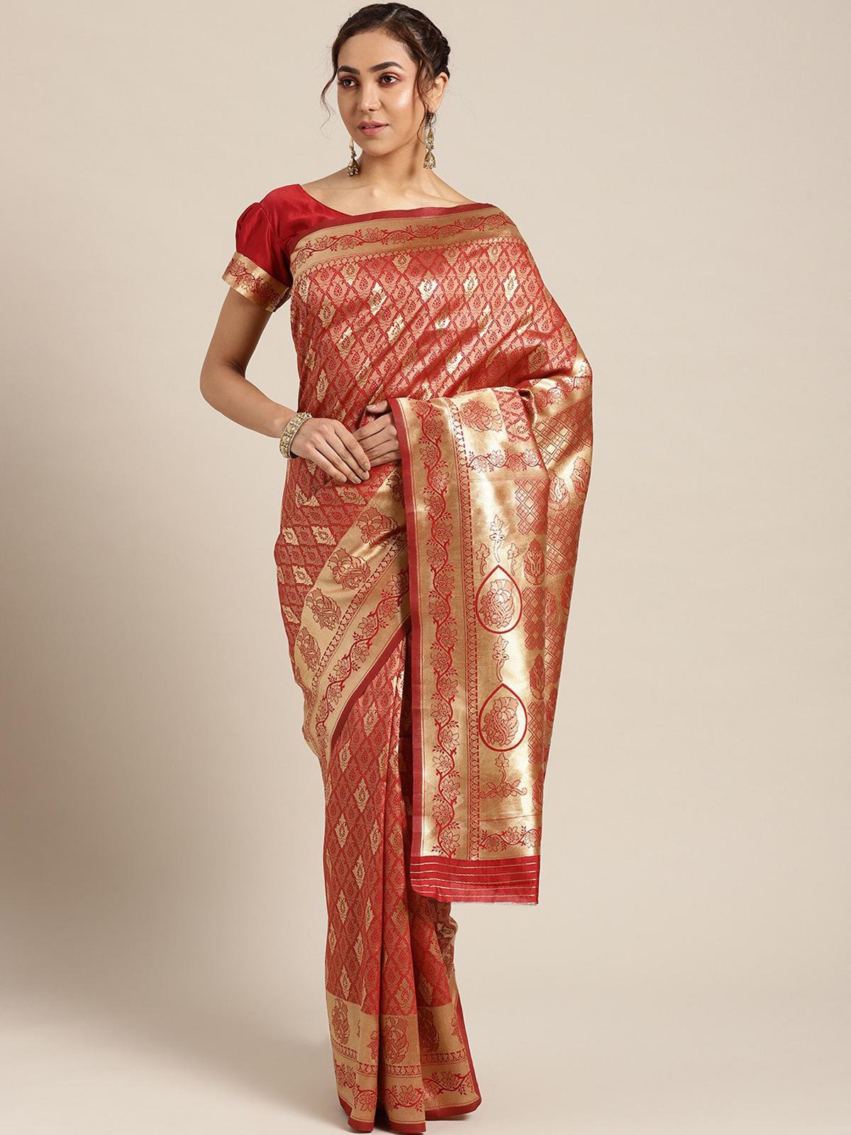 Shop Pink and Yellow Temple Design Kanchipuram Silk Sari Online in USA –  Pure Elegance