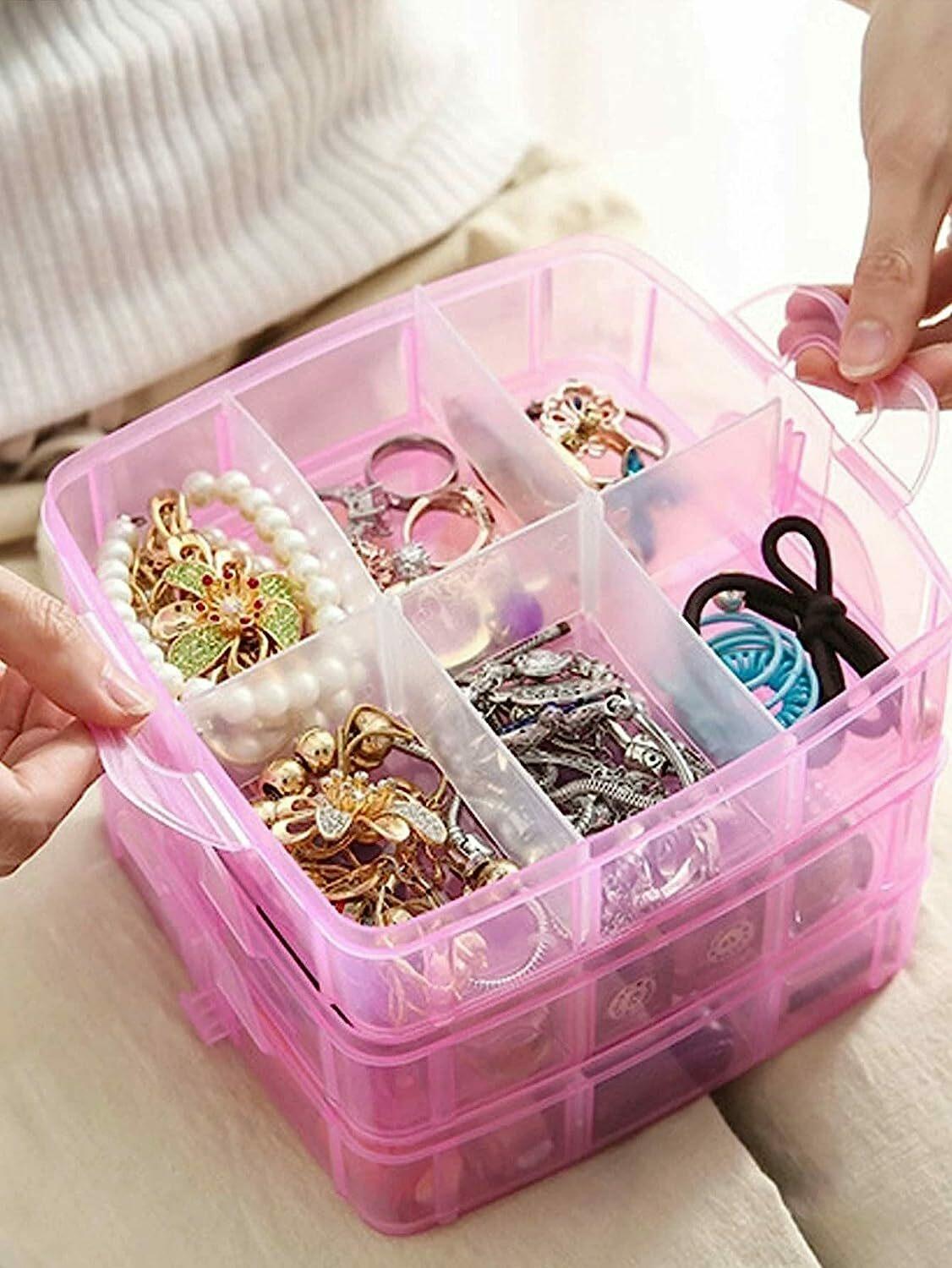 Buy Homeleven 3 Layer 18 Grids Plastic Jewellery Box, Makeup Box