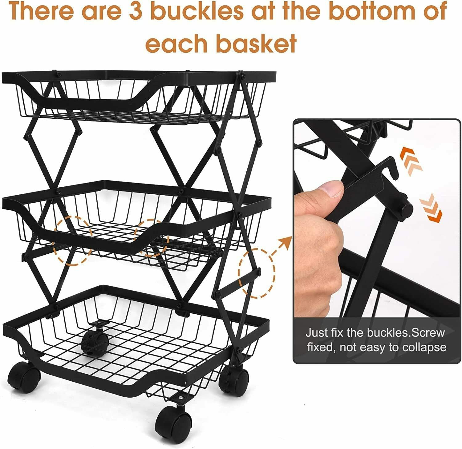 Buy Flexer 3 Tier Metal Foldable Vegetable Storage Rack For