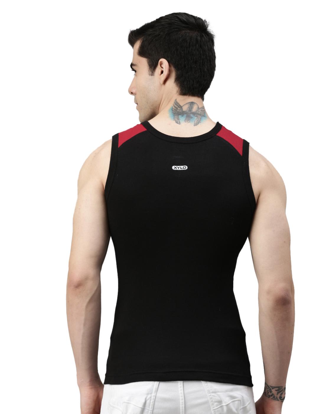 Buy Lux Cozi Black and Dark Olive Cotton Blend Gym Vest Pack of 2