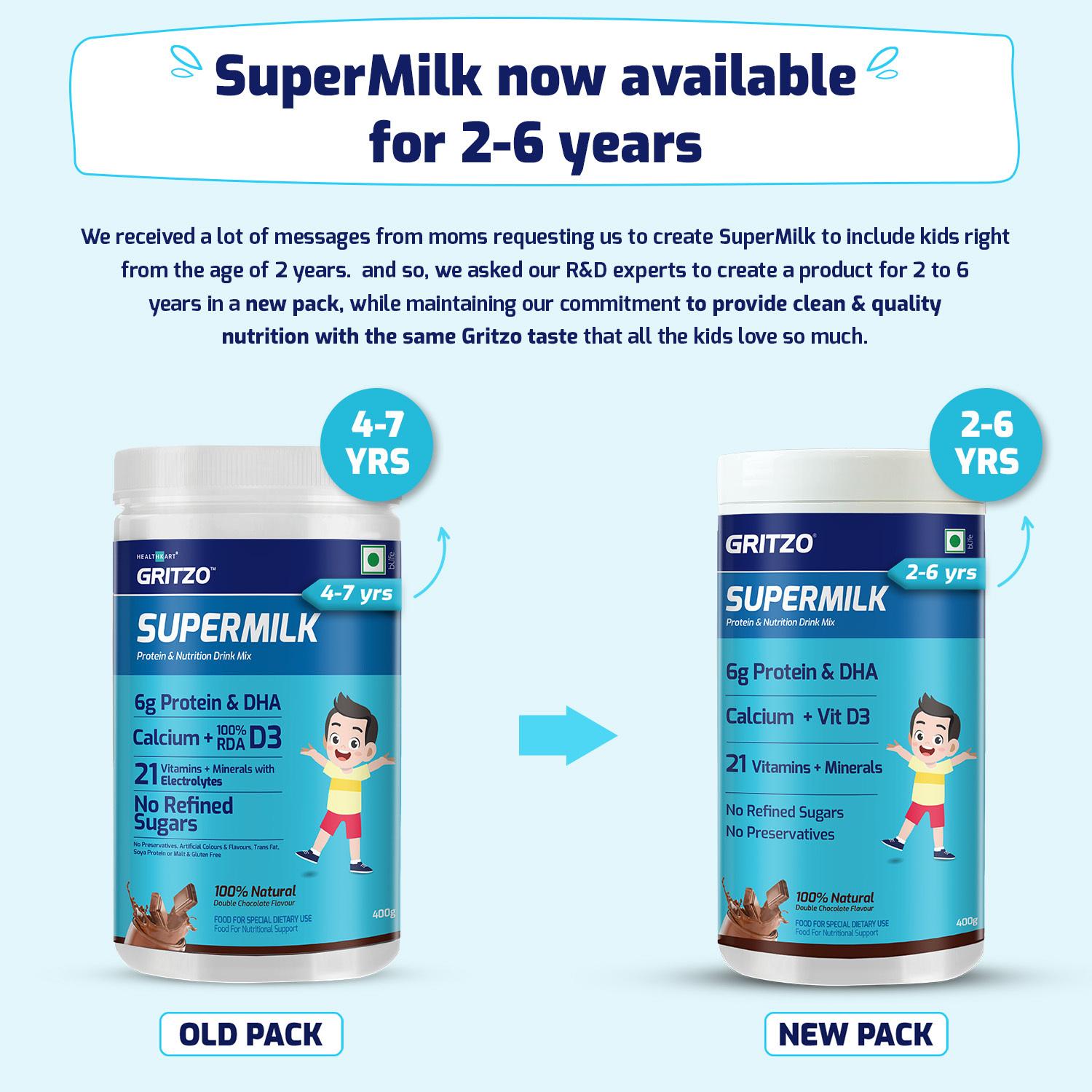 Buy Gritzo SuperMilk Overall Growth (2-6y), 6g Protein (Double