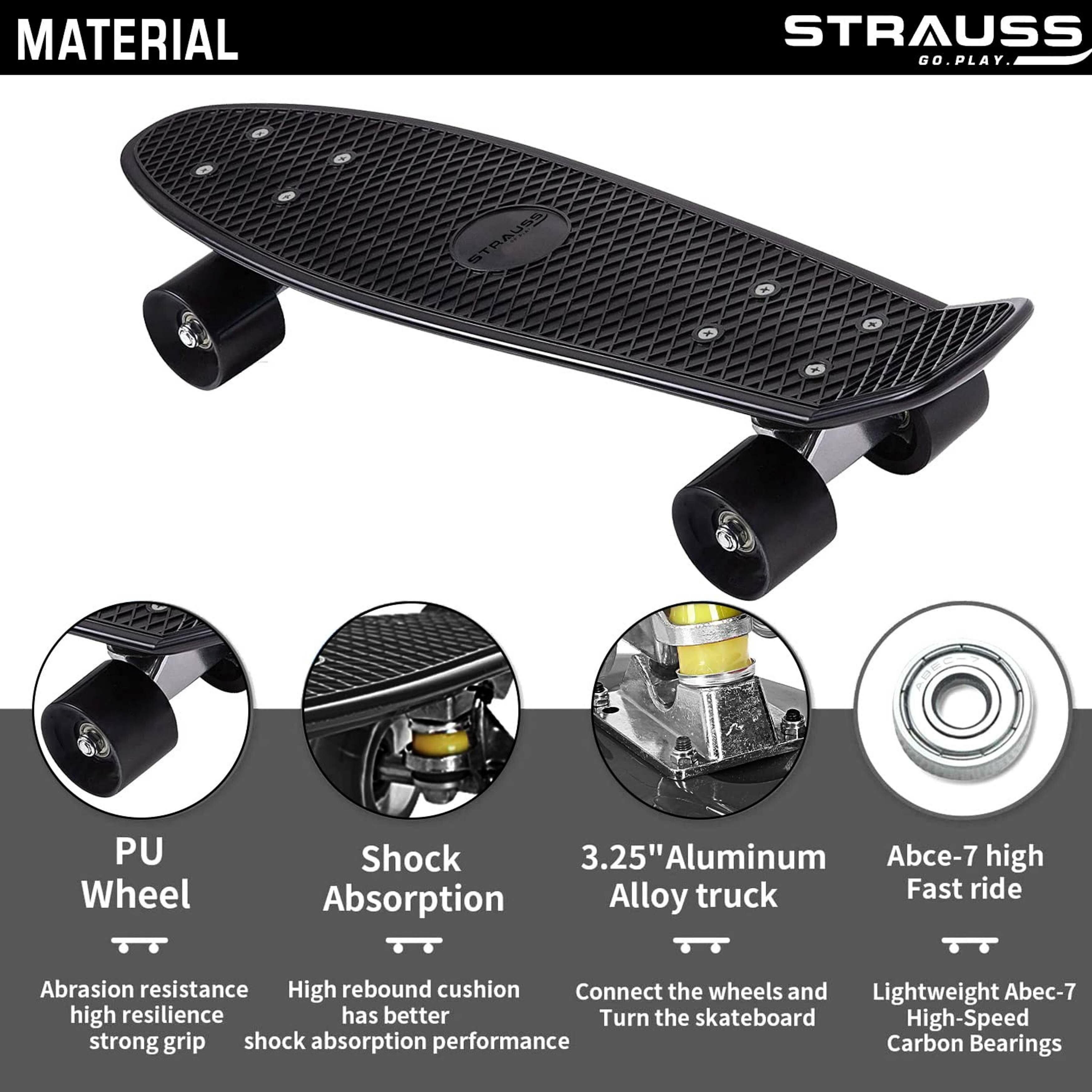 Buy Strauss Black Aluminium, Plastic Cruiser Penny Board Online at