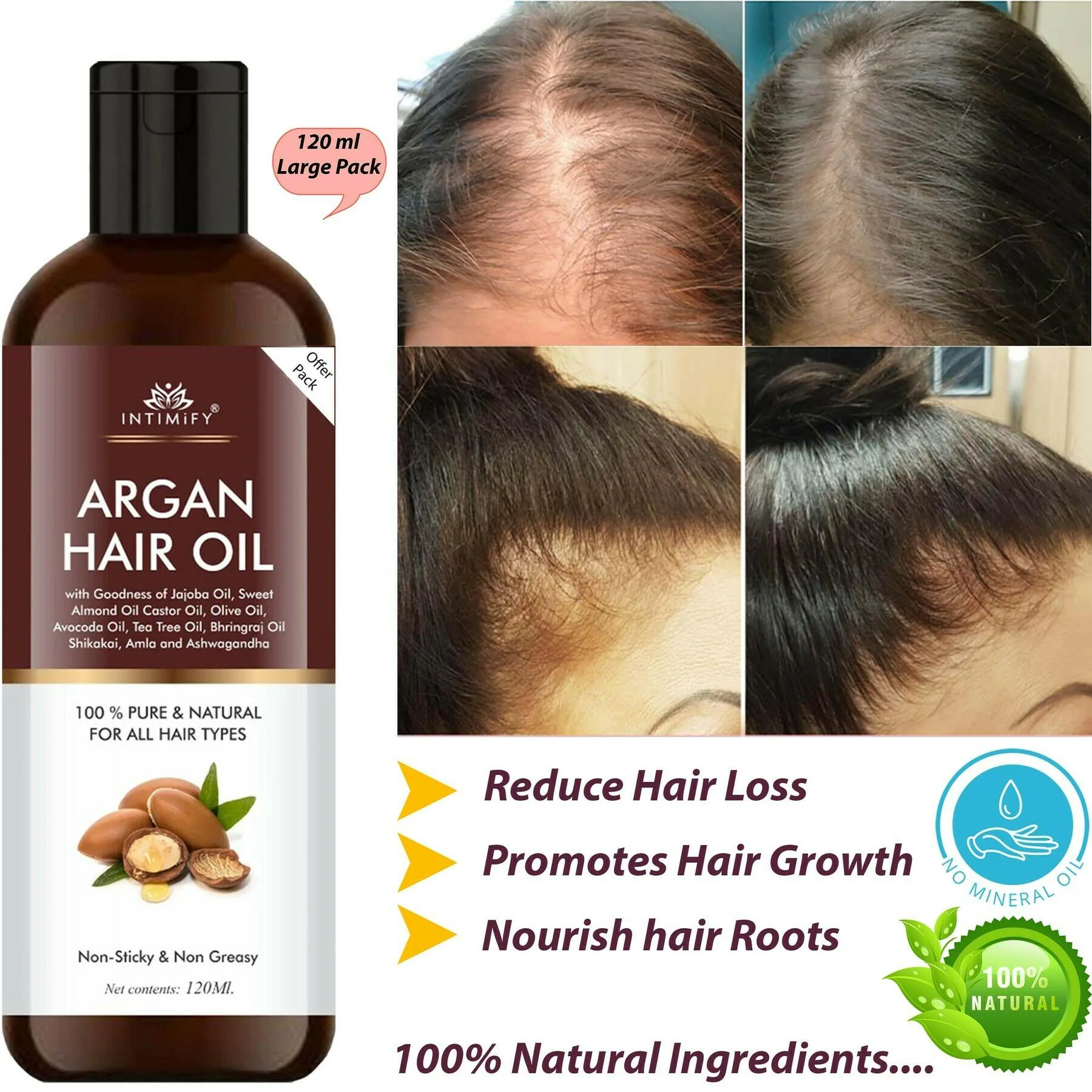 Intimify Argan Hair Oil for hair growth, grey hair, silky & shiny hair,  strengthens hair follicles - JioMart