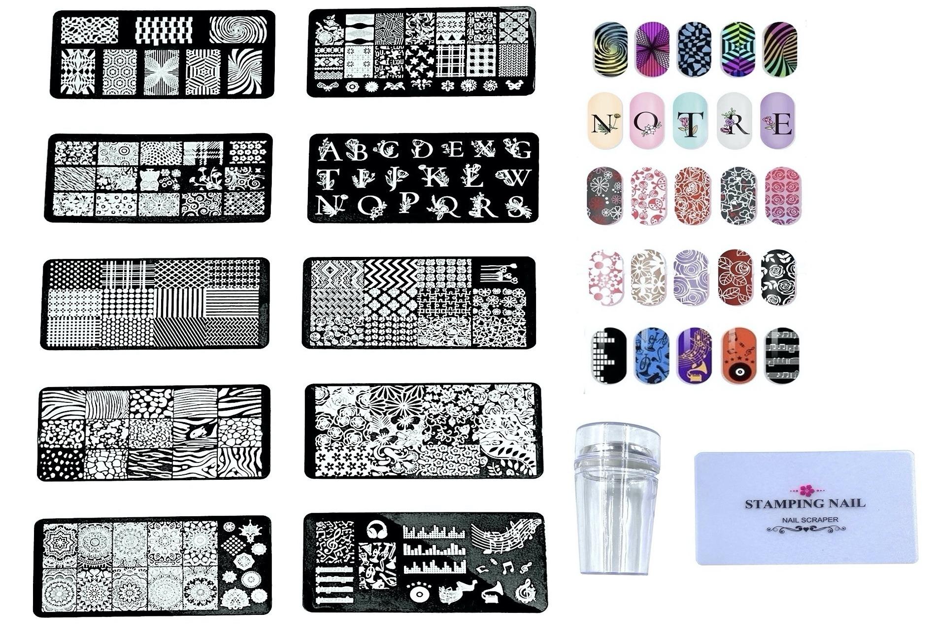10 Pcs Nail Stamping Plates For Nail Art With Stamper And Scraper Included.  12 x 6 Cm - JioMart