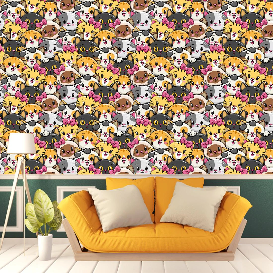 WallWear Wallpapers & Wall Stickers Model (CatFaces) Pack Of 1 Roll  (40x300) cm Wallpaper For Walls Self Adhesive Peel and Stick For Home|  Kitchen| Bedroom| Drawing Room Décor - JioMart