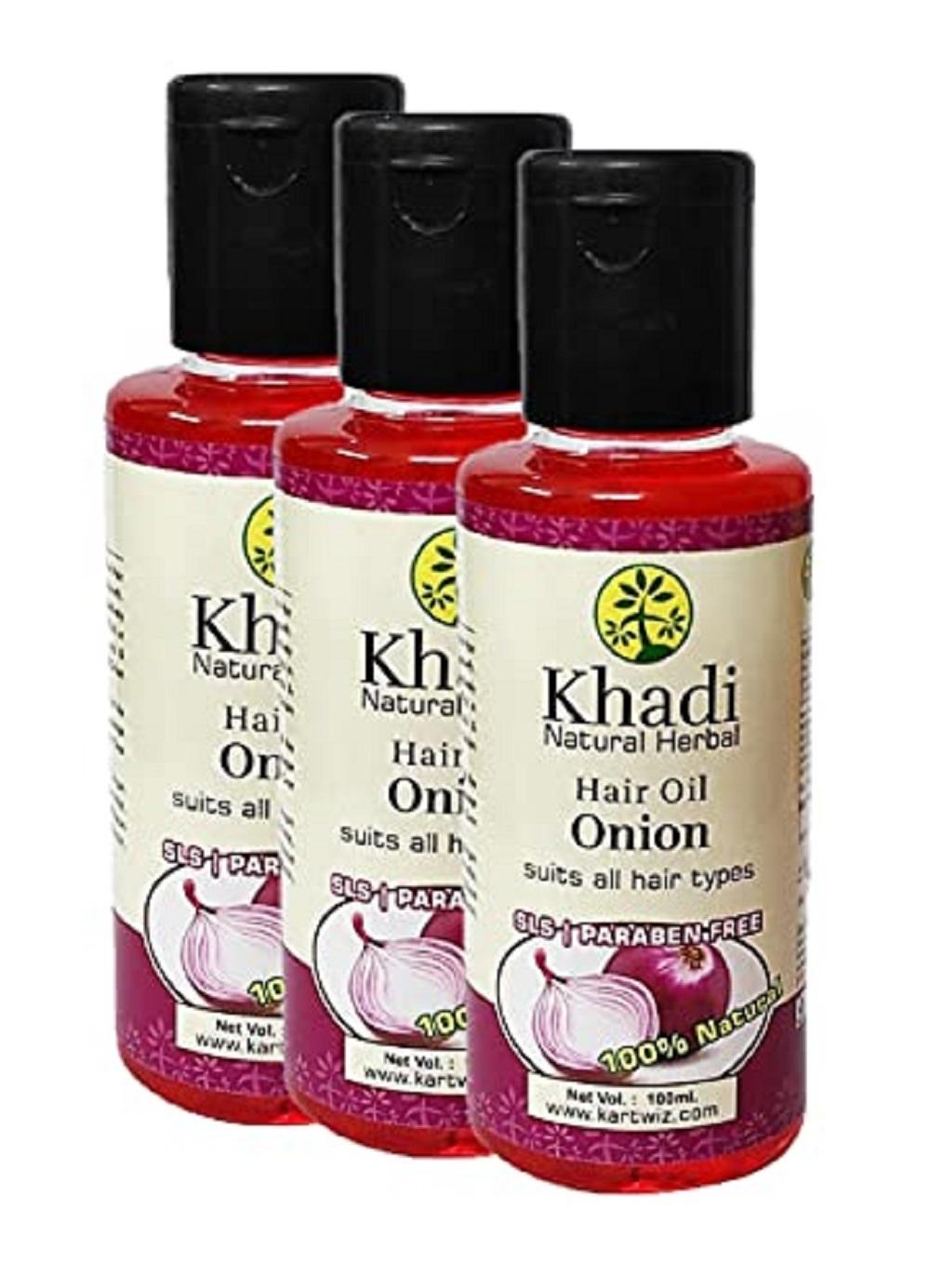 Khadi Natural Herbal Onion Hair Oil For Hair Growth & Hair Fall Control || Fight Dandruff||100ml Pack of 3 - JioMart