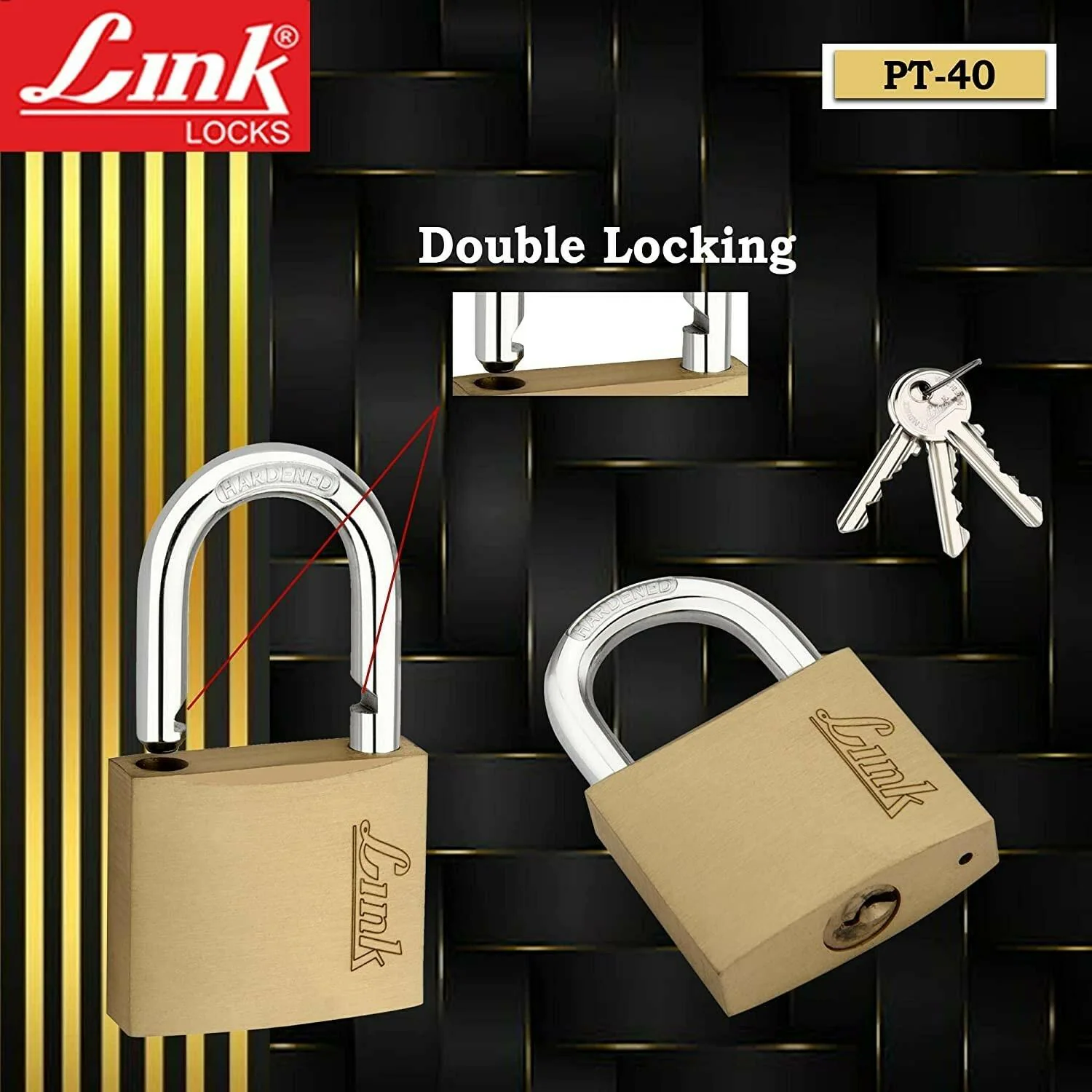 Buy Link Brass Solid PT 40mm Lock with 3 Keys with 15 yrs Warranty