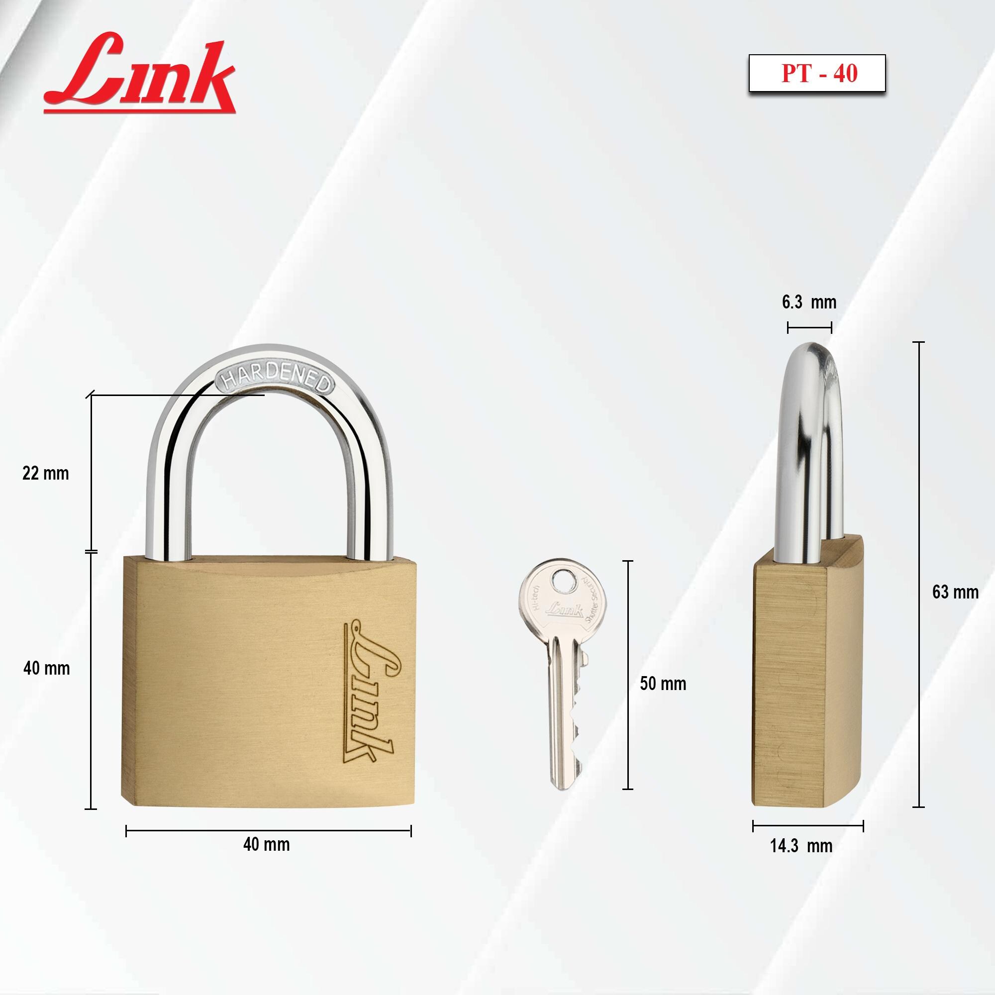 Buy Link Brass Solid PT 40mm Lock with 3 Keys with 15 yrs Warranty