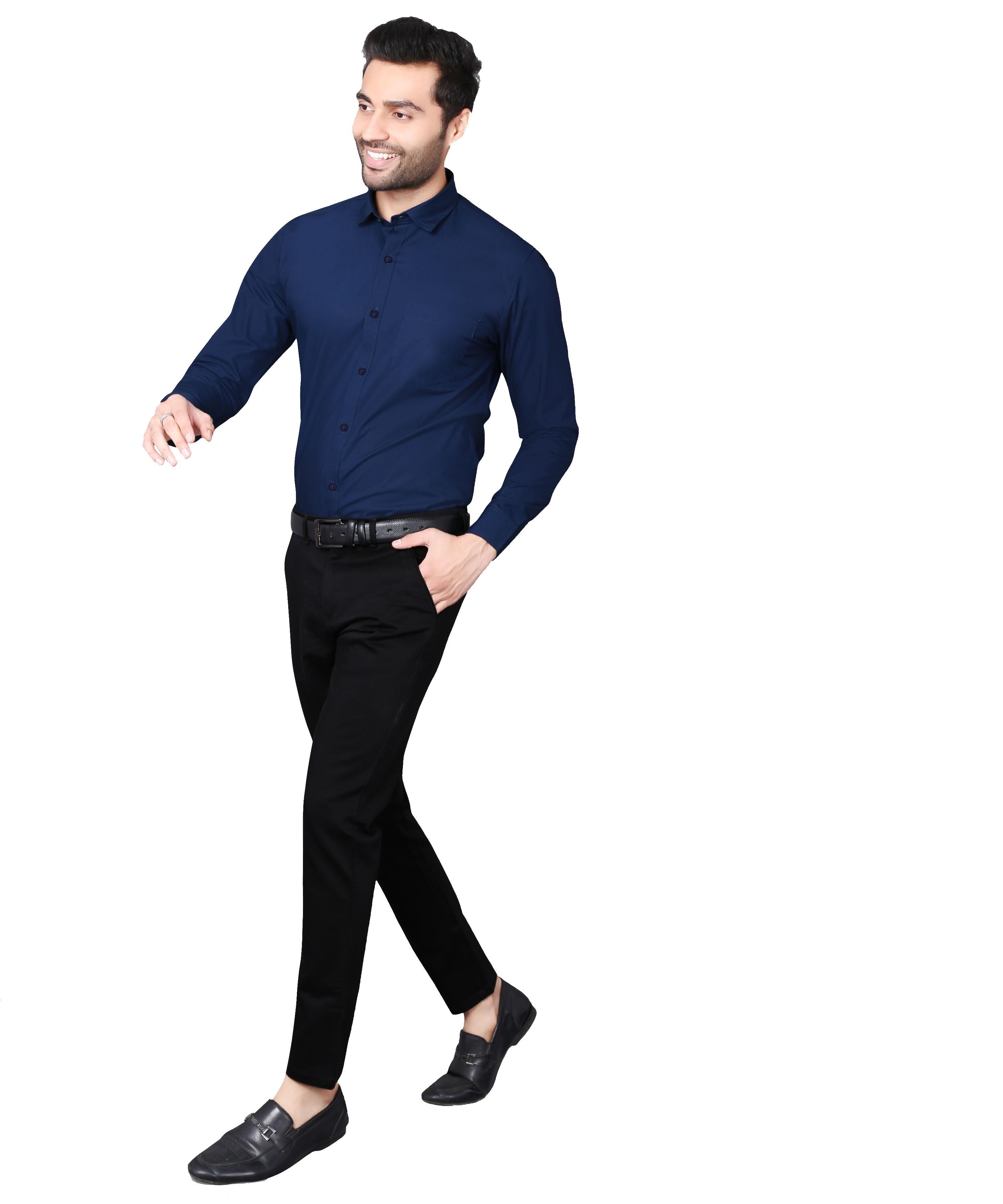 ⚪︎◯ order page　◯⚪ Buy 5THANFOLD Men Light Navy Blue Pure Cotton Formal Shirt Online