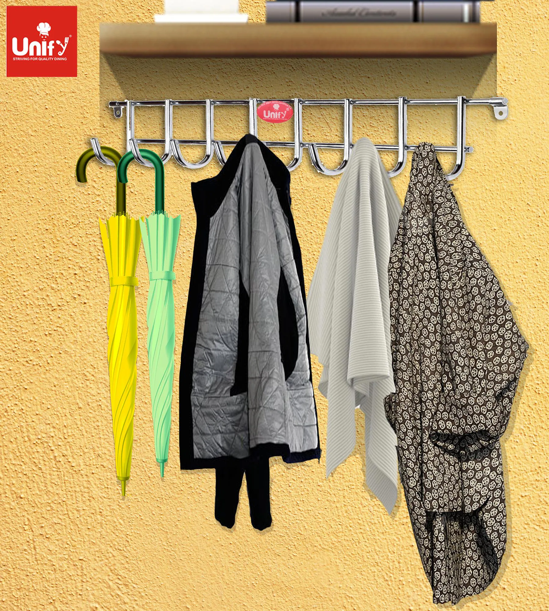 Buy Unify Stainless Steel Cloth Hanger for Wall 8 Hooks, Door