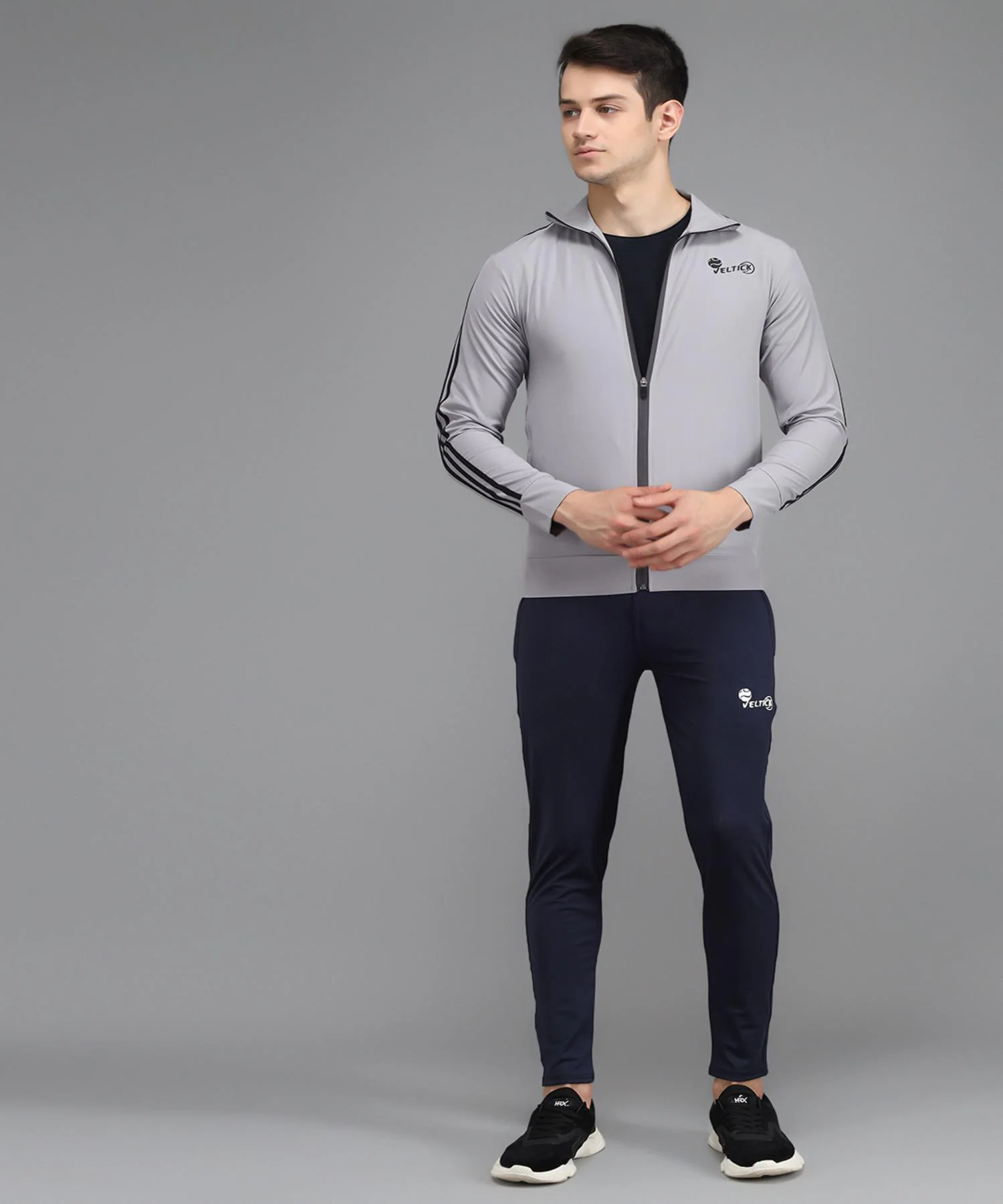 Buy Veltick Men's NS Lycra Solid Side Stripe Light Grey Track