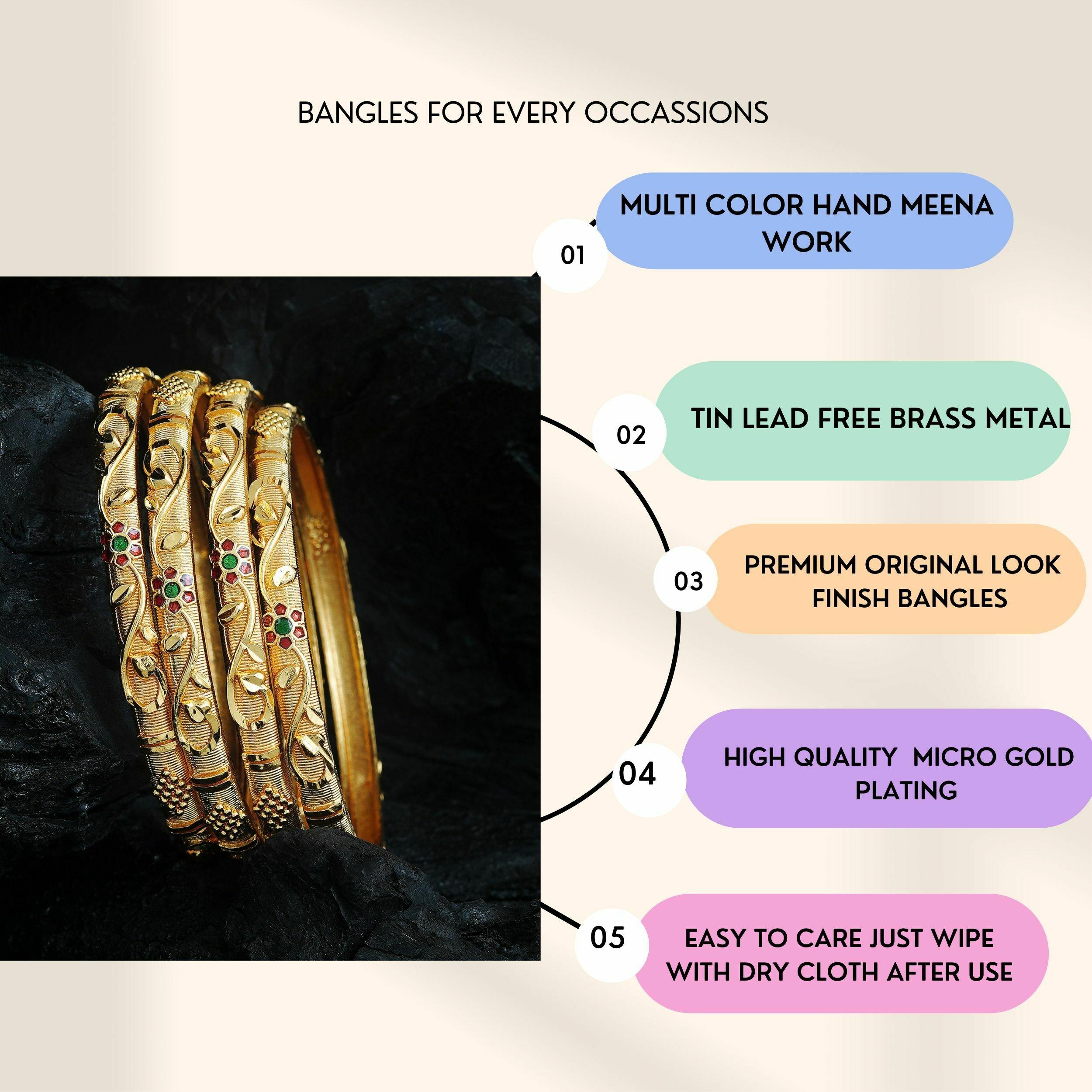 Buy Mansiyaorange Four Gold Plated Multicolor Meena Bangle Bangdi