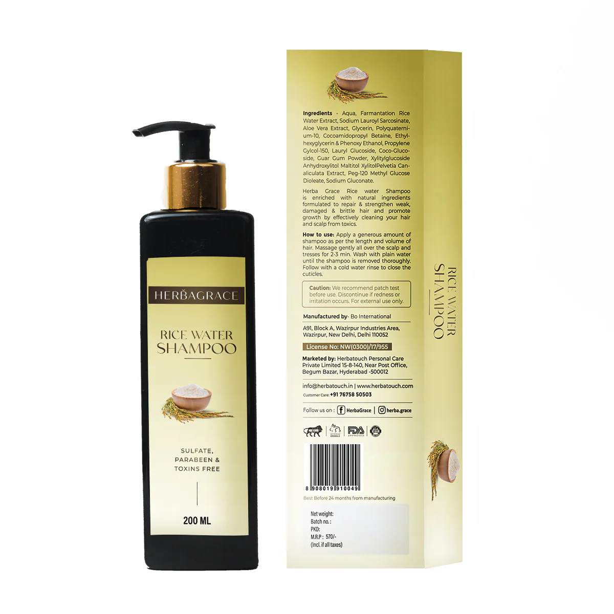 Herba Grace Rice Water Shampoo for Hair Fall Control, Oily Scalp, Dandruff,  Dry & Frizzy Hair, 200ml - JioMart
