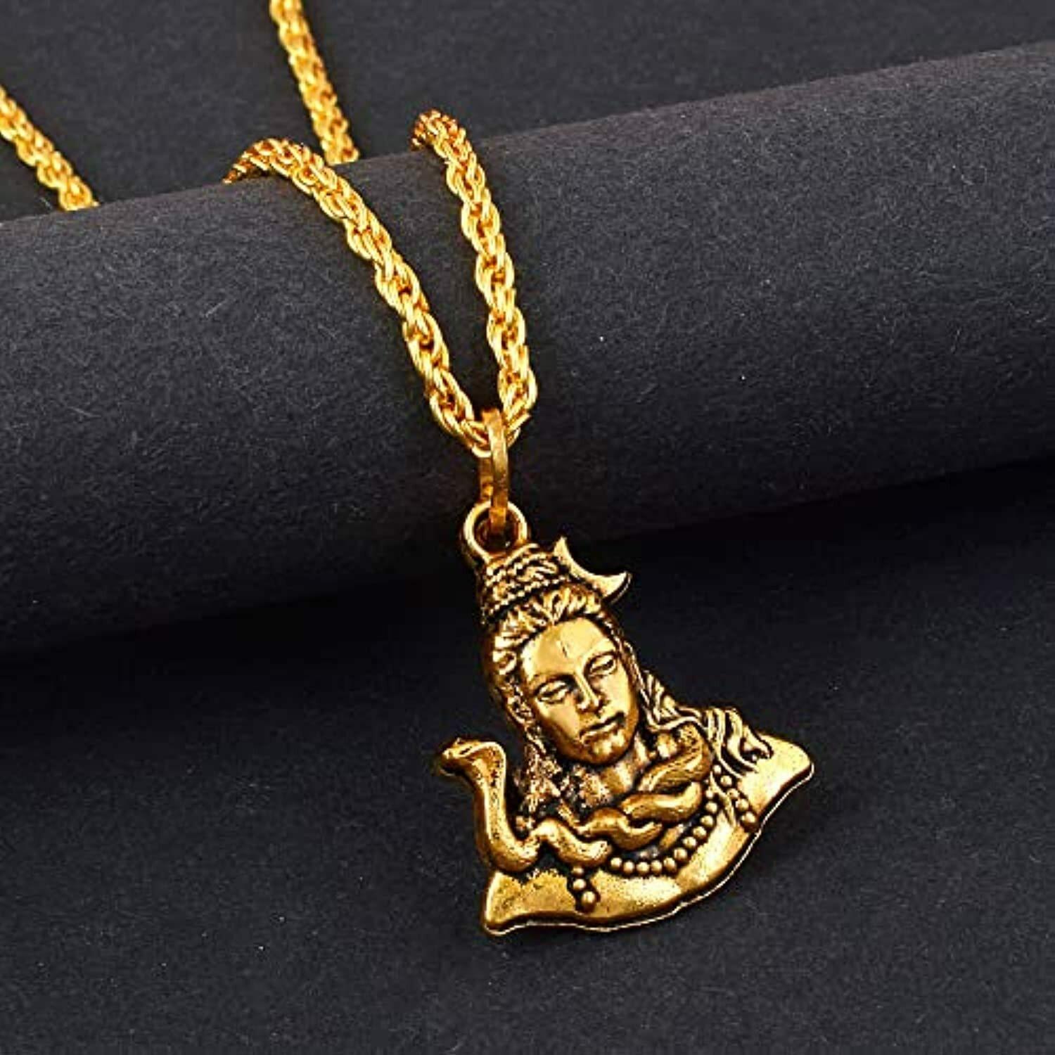 Gold Plated Brass Shiva Bholenath Mahadev Openable Damru with Panchmukhi Rudraksh Hindu God Rope Chain Pendant Locket Necklace Temple Jeweller並行輸入 6.2-inch Brass Lord Shiva Statue:bholenath Sculpture With Shiv