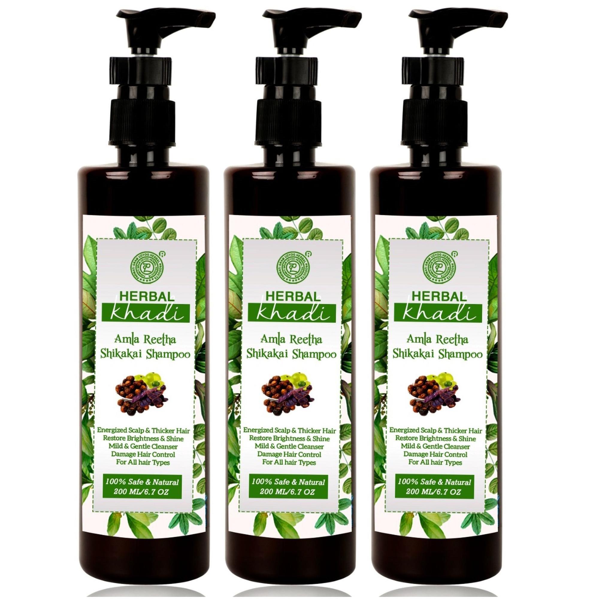 Herbal Khadi Amla Reetha Shikakai Natural Herbal Shampoo Anti Dandruff  Splitends Hair Fall Control Rich Protein, Scalp Hair Cleanser for Men &  Women 600 ml (Pack of 3) - JioMart