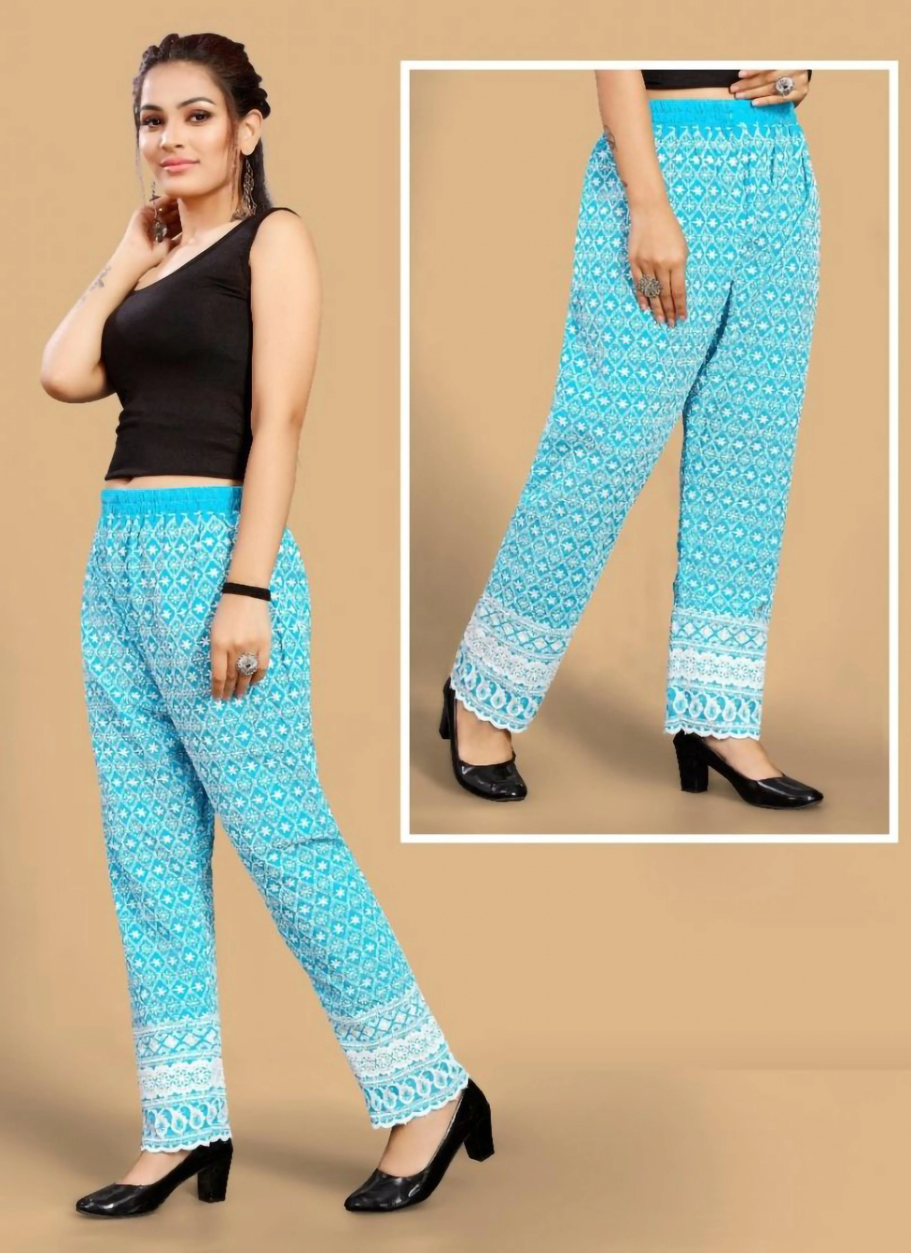 Buy ALAXENDER Women Palazzo Lounge Pants Casual Straight Leg High Waist  Stretch Pants (SKY BLUE) Online at Best Prices in India - JioMart.