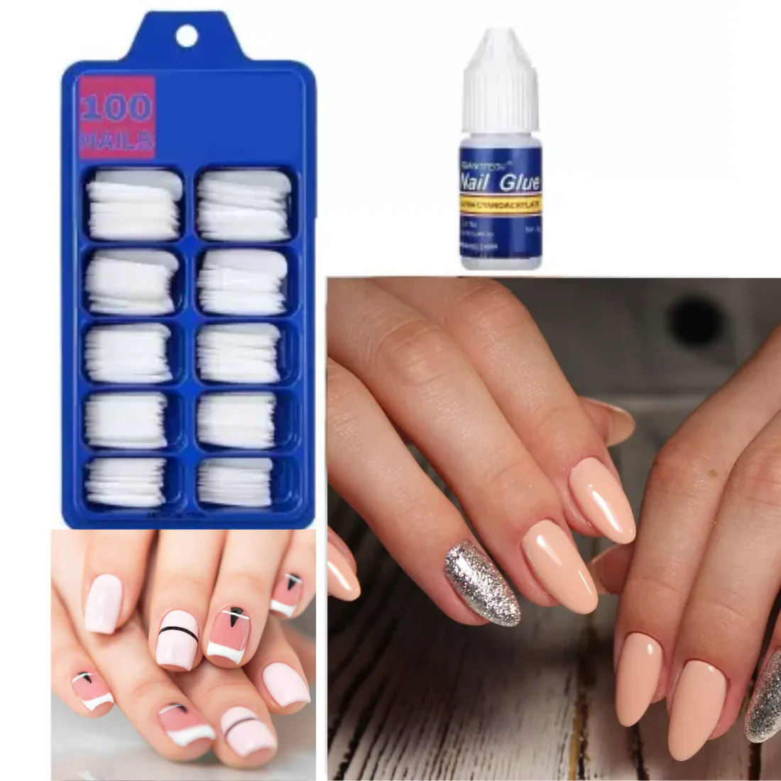 Extraposh Transparent Artificial Nail 100 Pcs False Style Fake Acrylic Nail  Tips With glue - JioMart