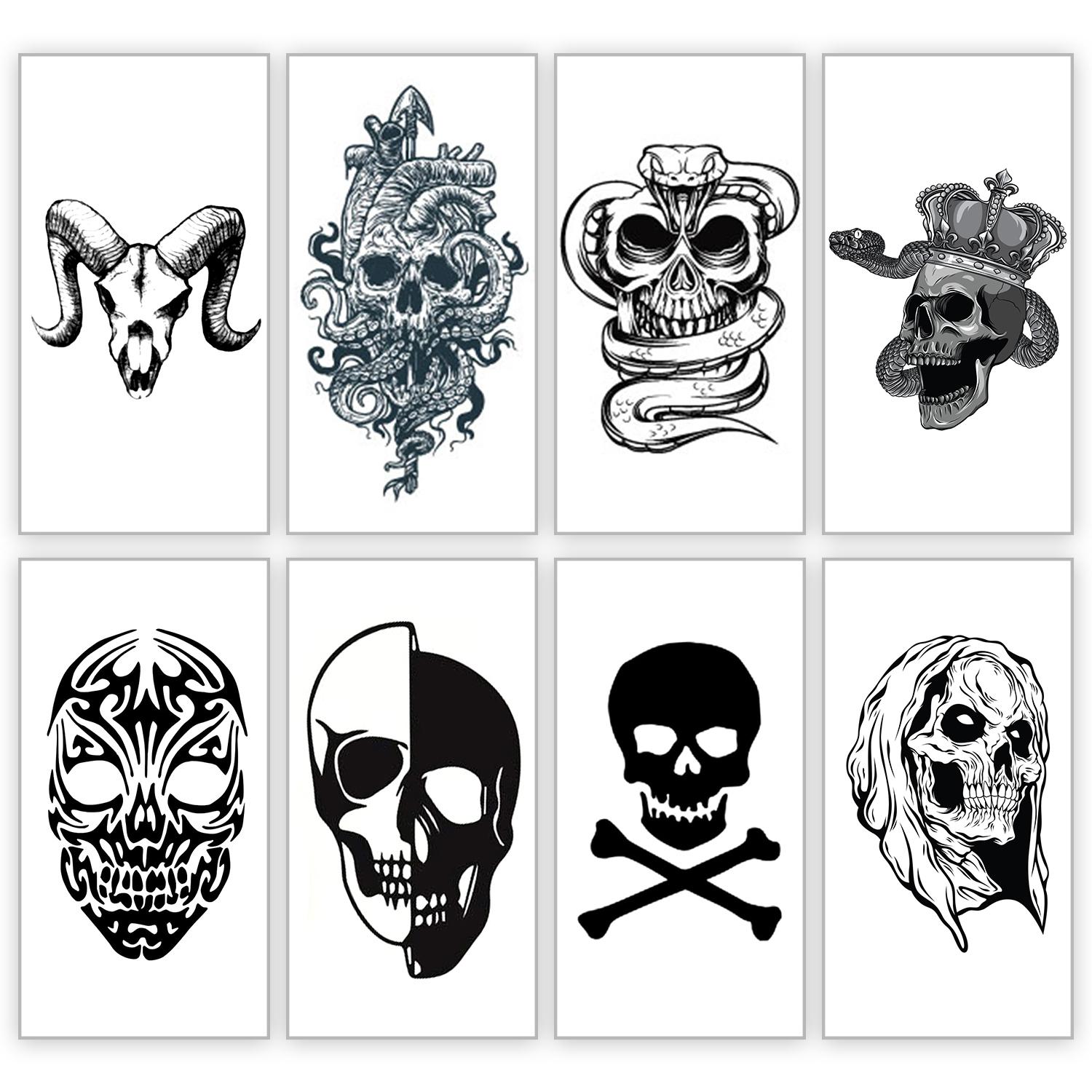 SIMPLY INKED Skull Temporary Tattoo Combo Pack of 8, Designer Tattoo for  all (Skull Tattoo Pack) - JioMart