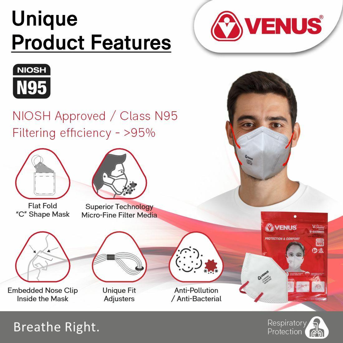 Buy VENUS V-4400 N95 Mask, NIOSH Certified N95 Medical mask