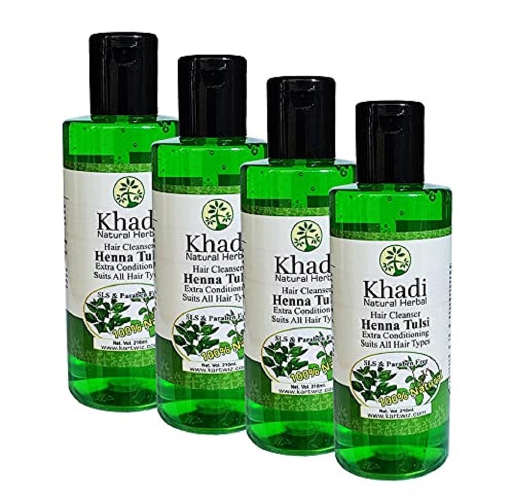 Khadi Natural Herbal Henna Tulsi Shampoo SLS & Paraben Free For Restores  Loss Of Moisture In Hair|210ML|Pack Of 4 - JioMart