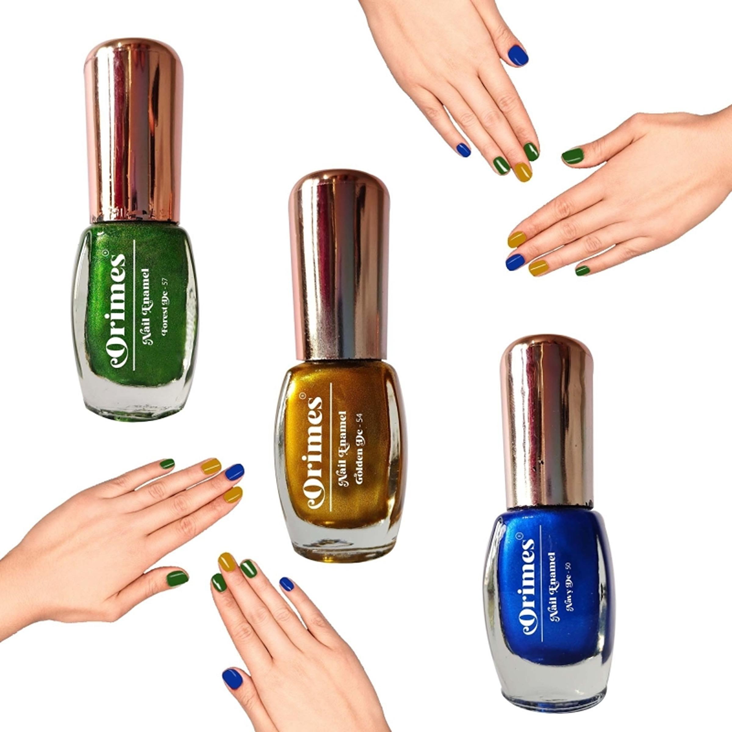 Orimes New Glittery Nail Paint Colors For Office Nails Forest, Golden,Navy  Forest, Golden,Navy (Pack of 3) - JioMart