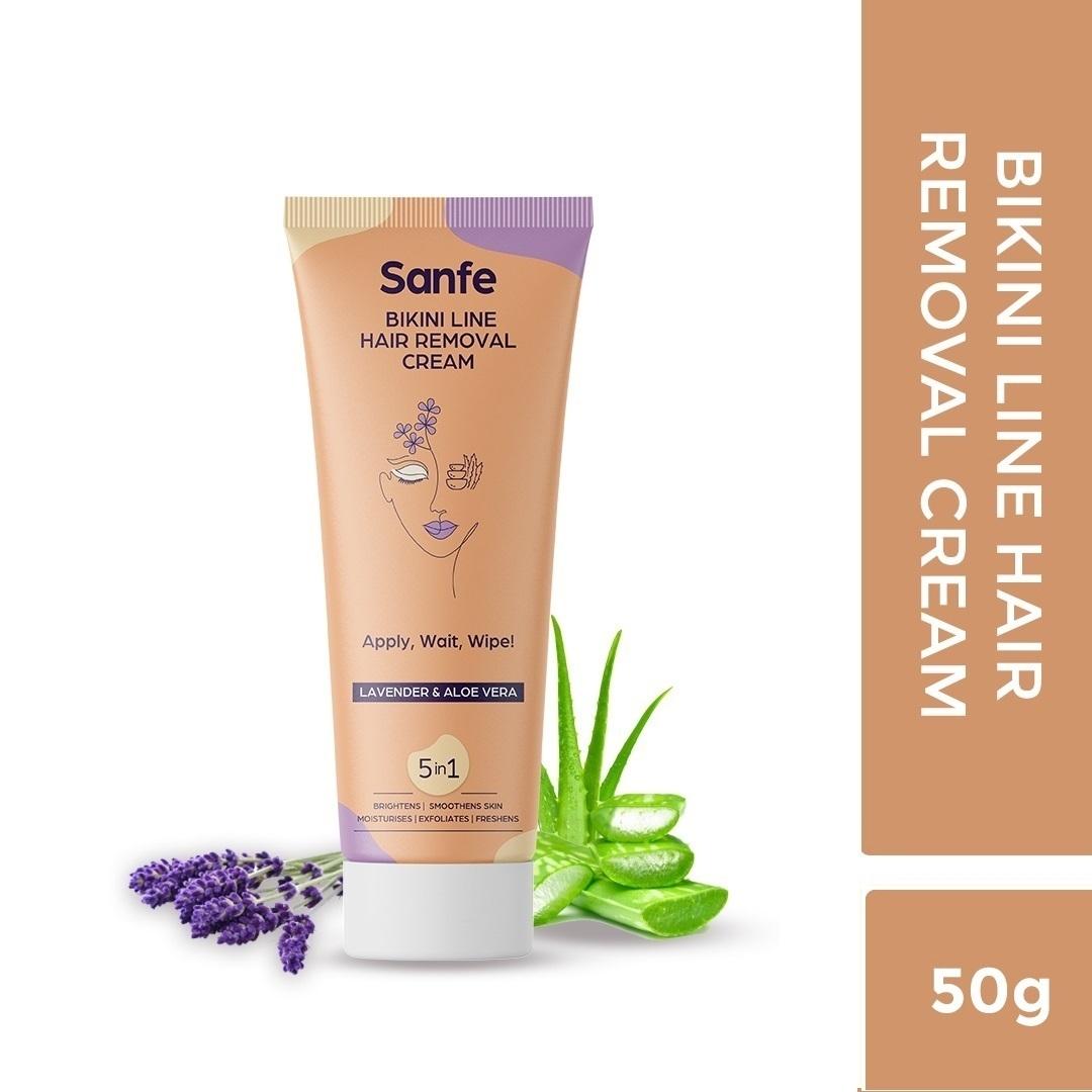 Sanfe Bikini Line Hair Removal Cream with Spatula and Intimate Wipes - 50g  - Natural and Safe for sensitive skin - Lavender, Aloe Vera, Shea Butter -  JioMart