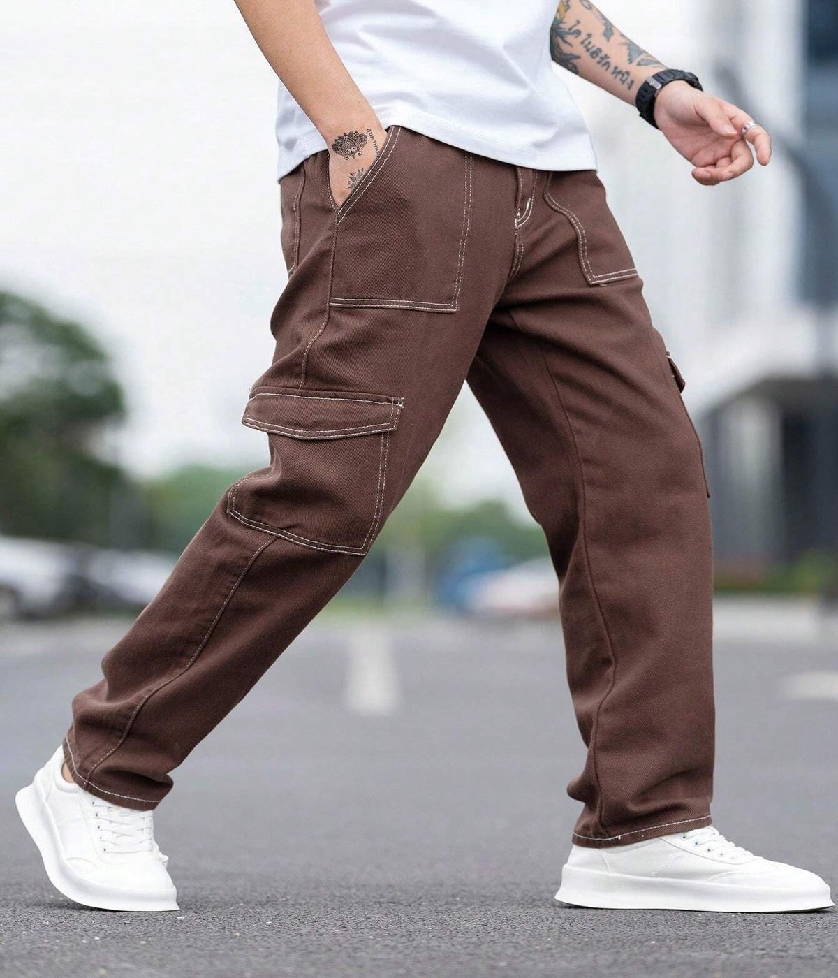 Buy Urban Indy Coffee Brown Colour Loose Fit Men Cotton Cargo