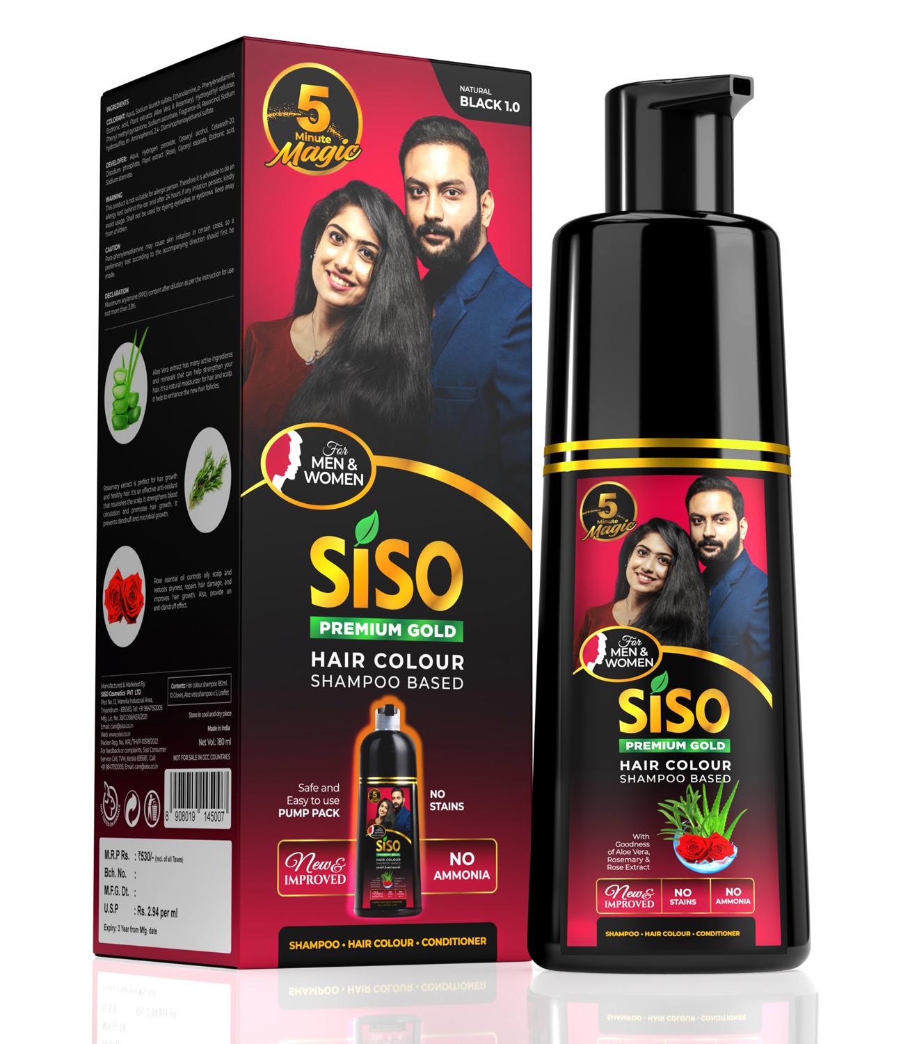 Siso Hair Color Shampoo Pump pack, Natural Black 180ml | No Skin Stain, No  Ammonia, No Parabens - JioMart