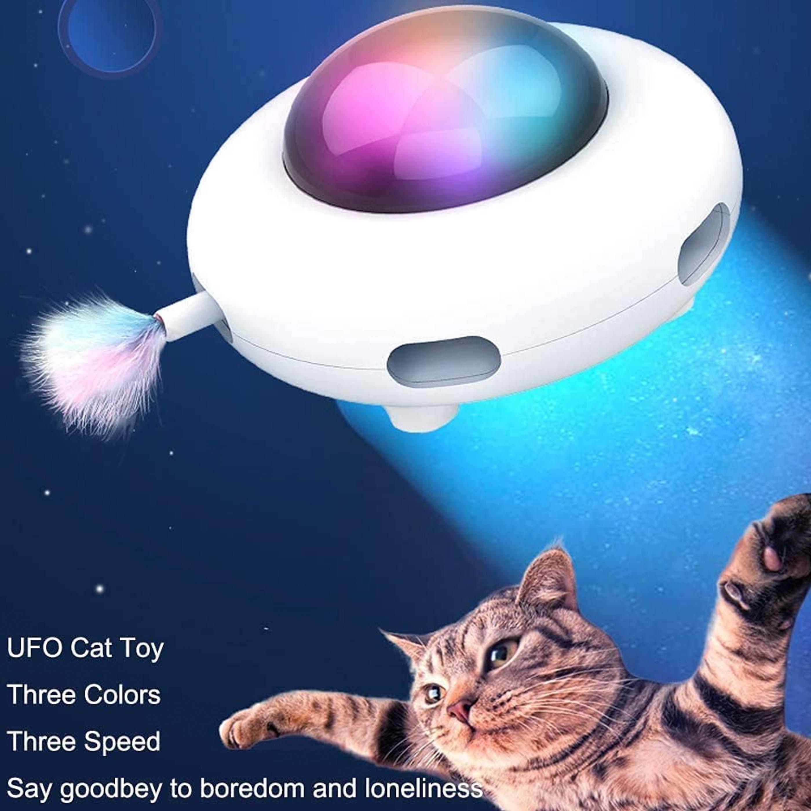 360°Rotating Cat Toys with 2 Feathers Pemaxs Interactive Cat Toys，Electric Automatic Cat Feather Toys for Indoor Cats Kitten USB Charging and Adjustable 