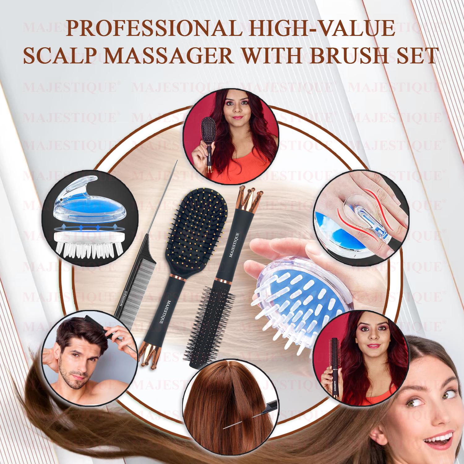 Buy Majestique 4 Pcs Hair Brush Set - Paddle, Roller Brush, Scalp