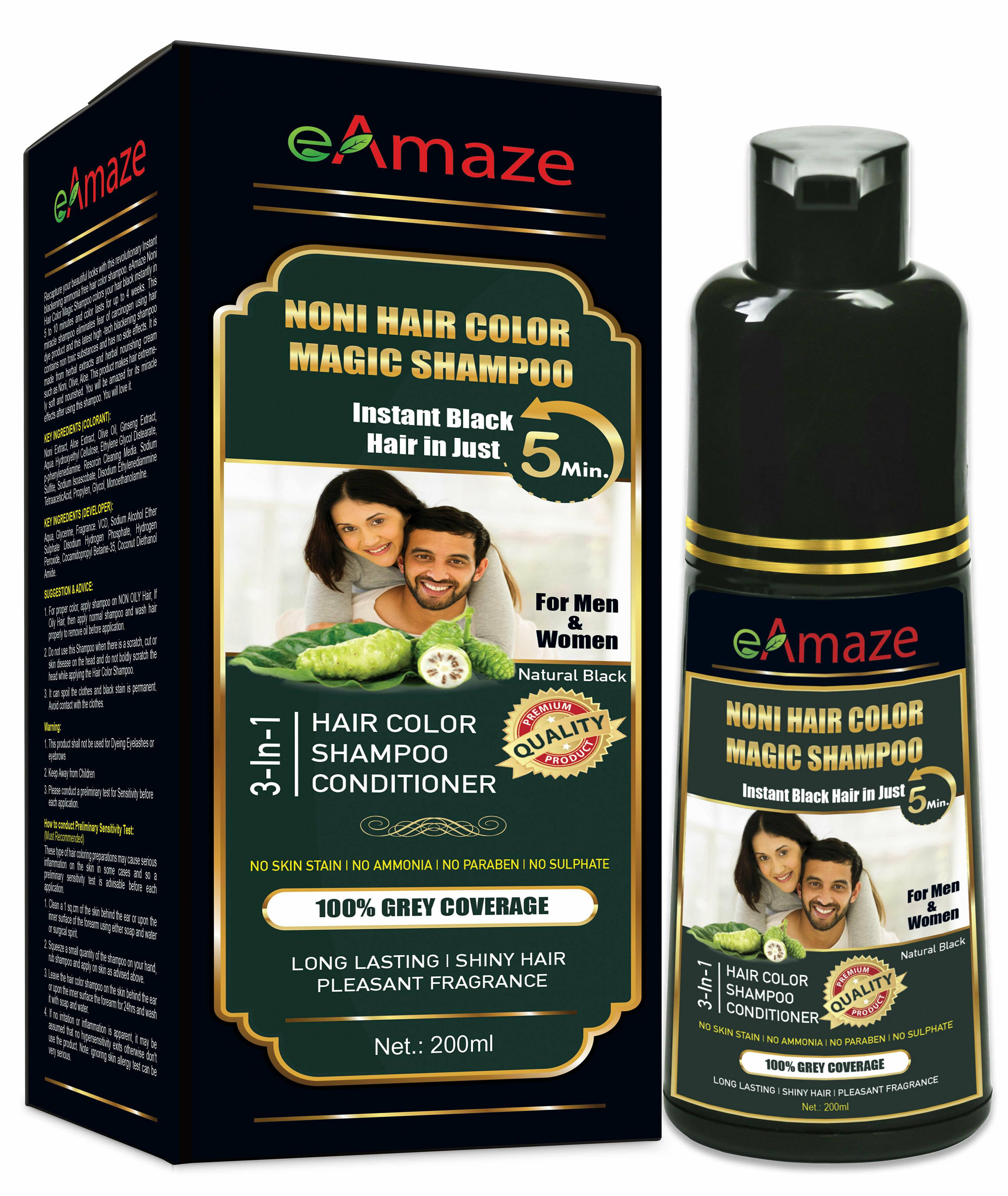 eAmaze Noni Hair Color Shampoo 200ml (Natural Black) Professional Hair  Color at Home | No Skin Stain, No Ammonia, No Paraben, No Sulphate |  Enriched with Noni Extract and Argan Extract - JioMart