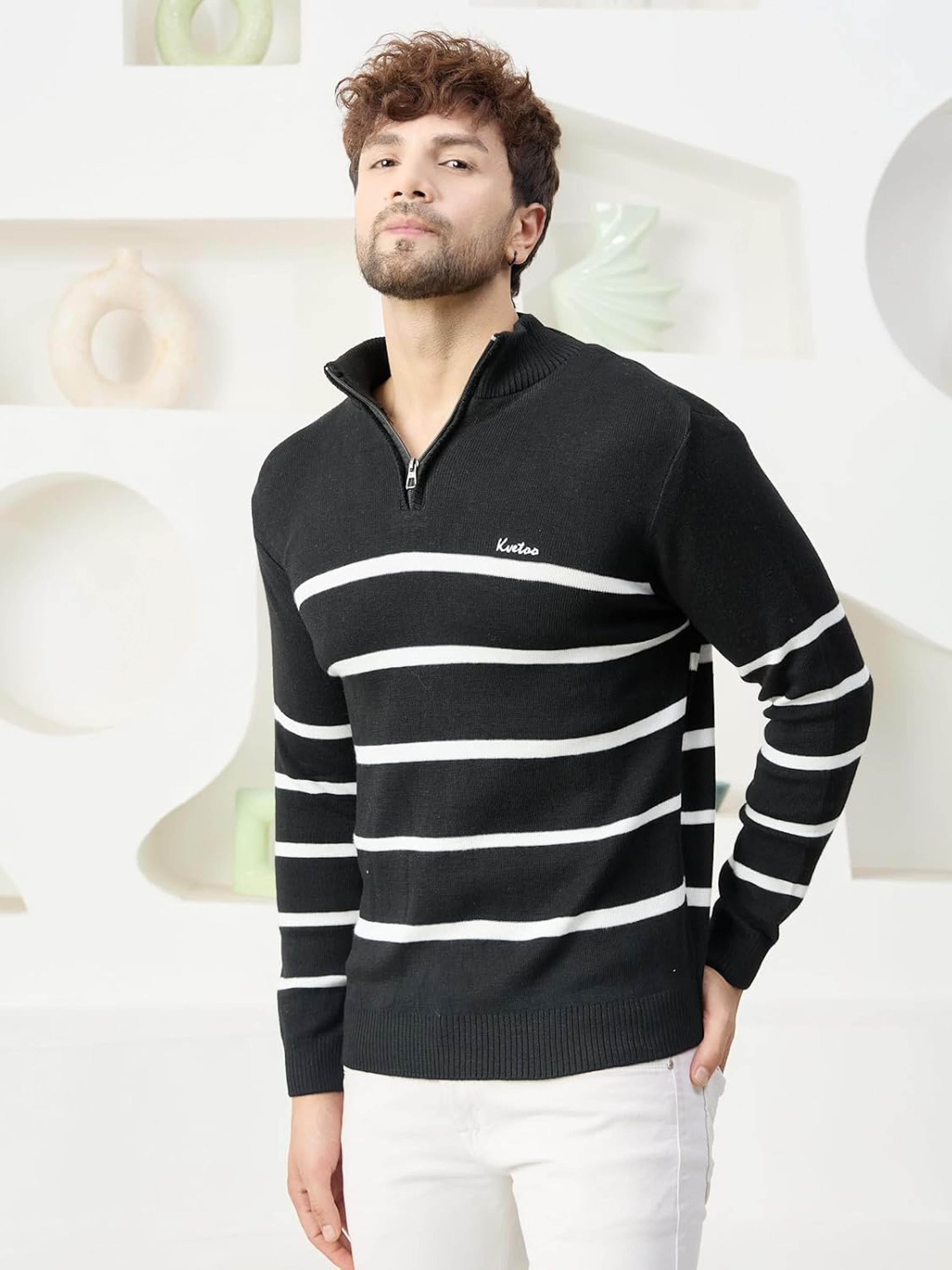 Buy Kvetoo Men High Neck Zip Full Sleeve Woolen Winter Sweater