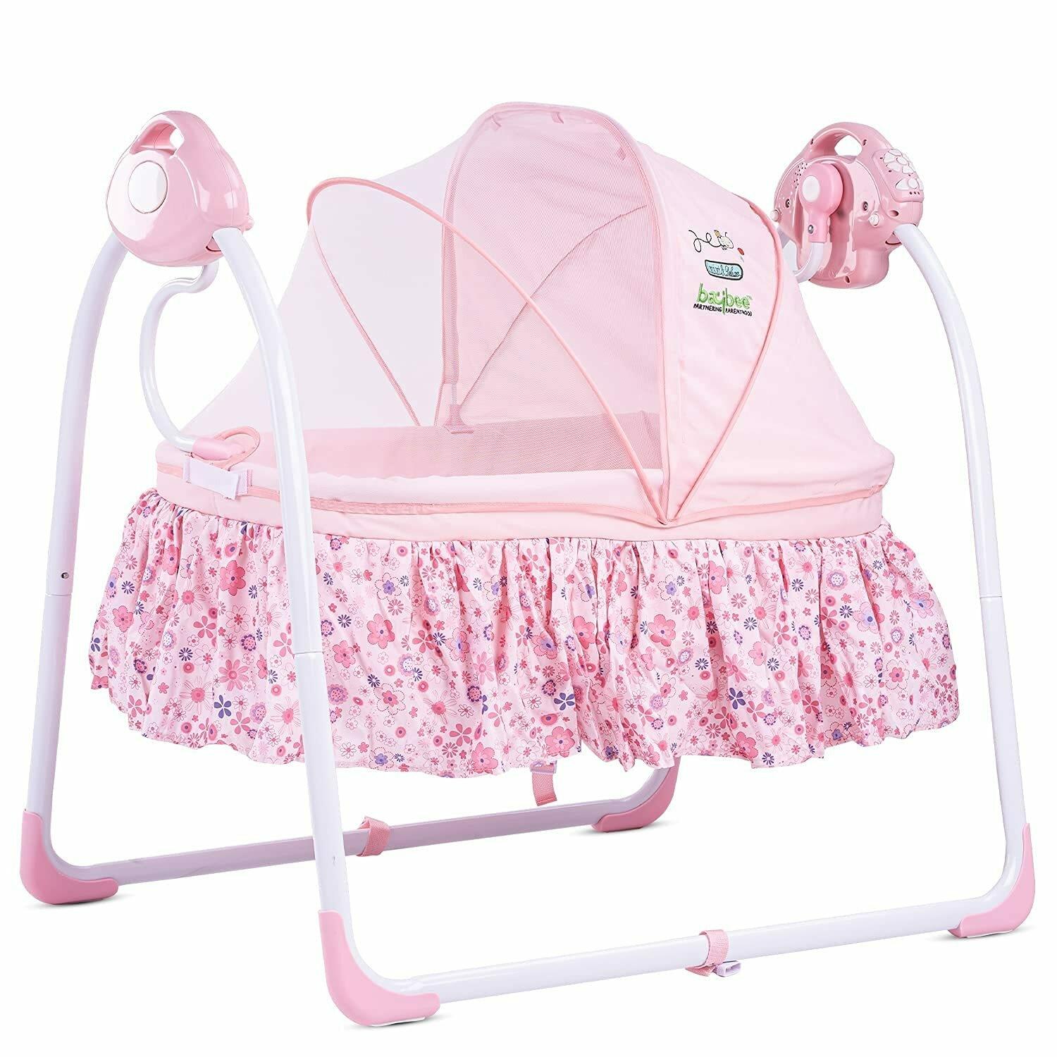 CBBAY Electric Cradle for Baby Pink Automatic Baby Basket Electric Rocking Multi-Function Baby Swing Cradle Bed with Music 