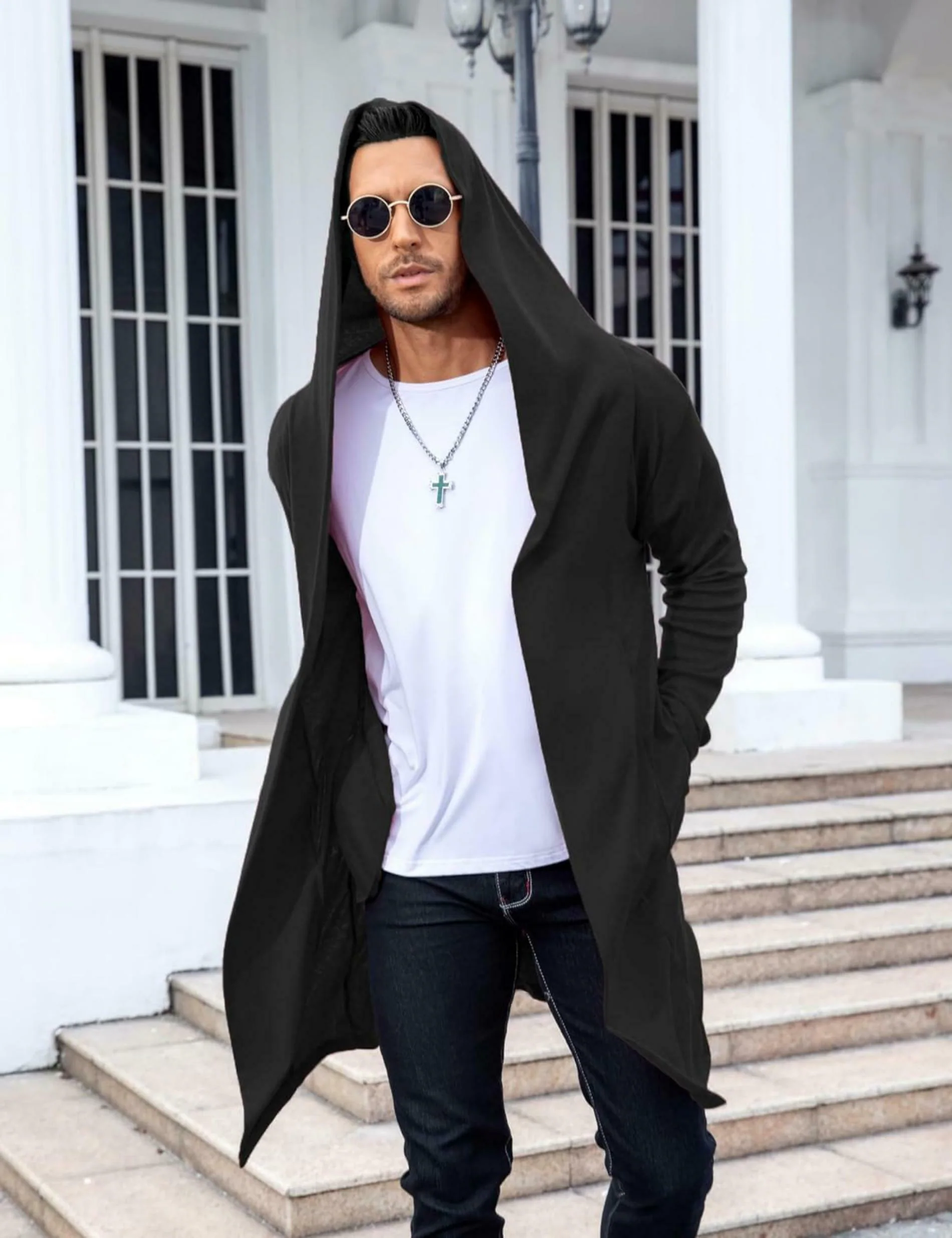 Buy NEMO FASHION Mens Long Cardigan Open Front Draped Lightweight