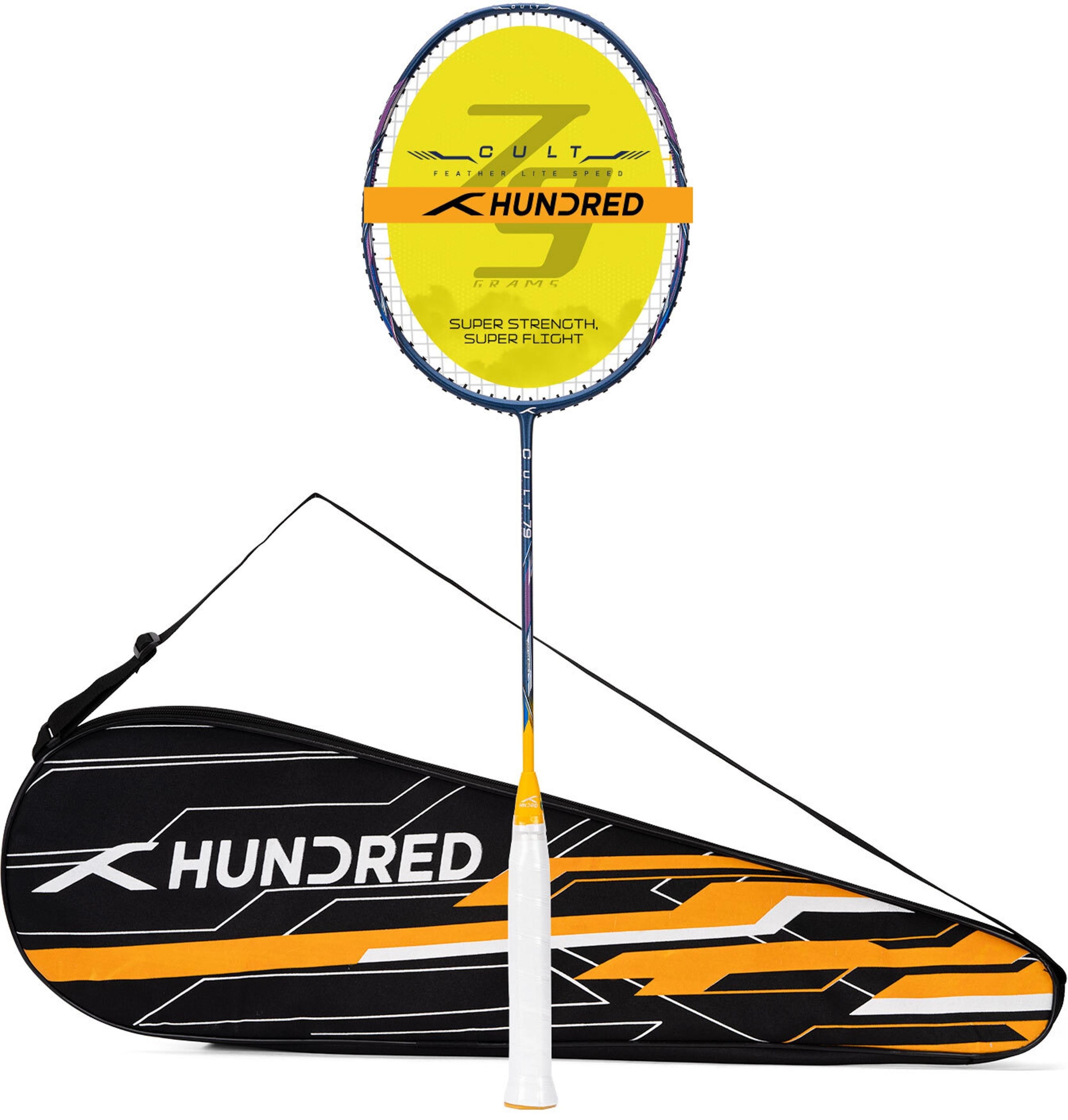 Buy Hundred Blue, Gold Graphite Strung Badminton Racquet, 79 G