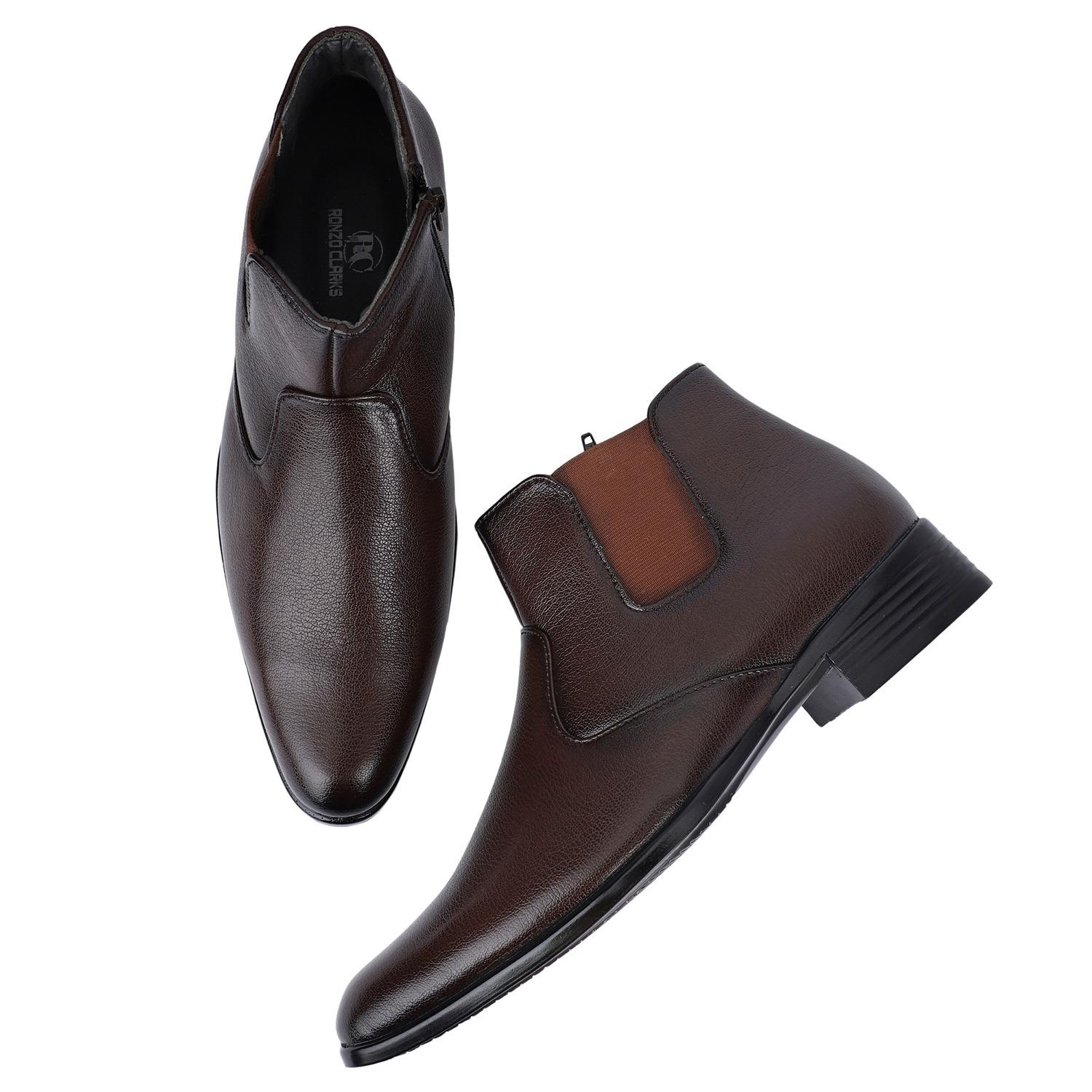 Buy Ronzo Clarcks Formal Black Synthetic Leather Zip Boots For Men