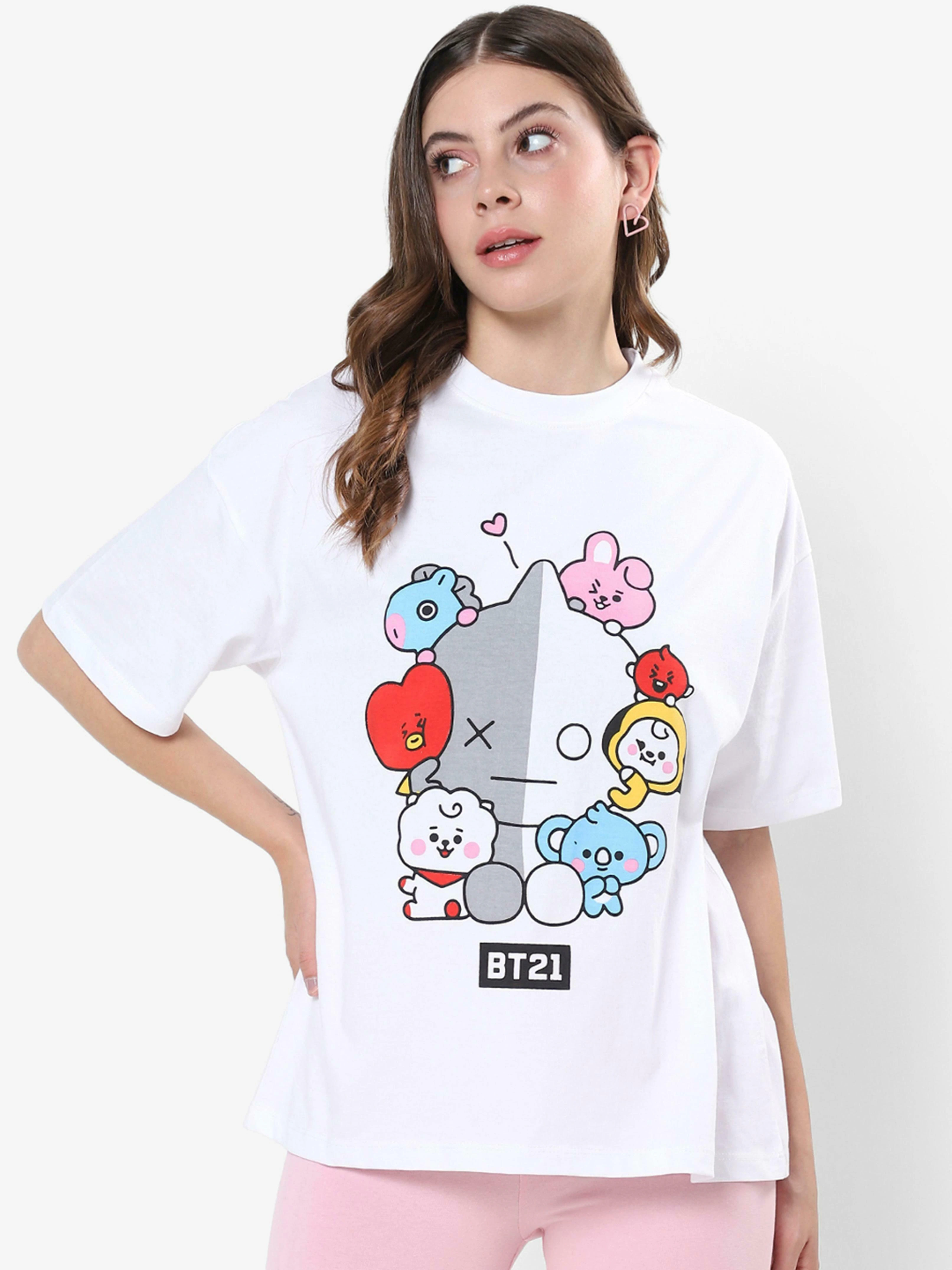 Buy Bewakoof Women's White BTS Graphic Printed Round Neck