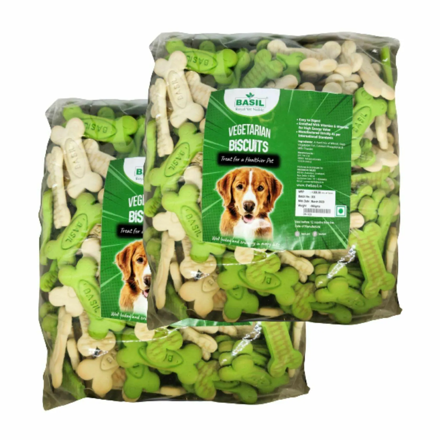 Buy BASIL Veg Adult Dog Biscuits - Pack of 2 * 900gm Online at