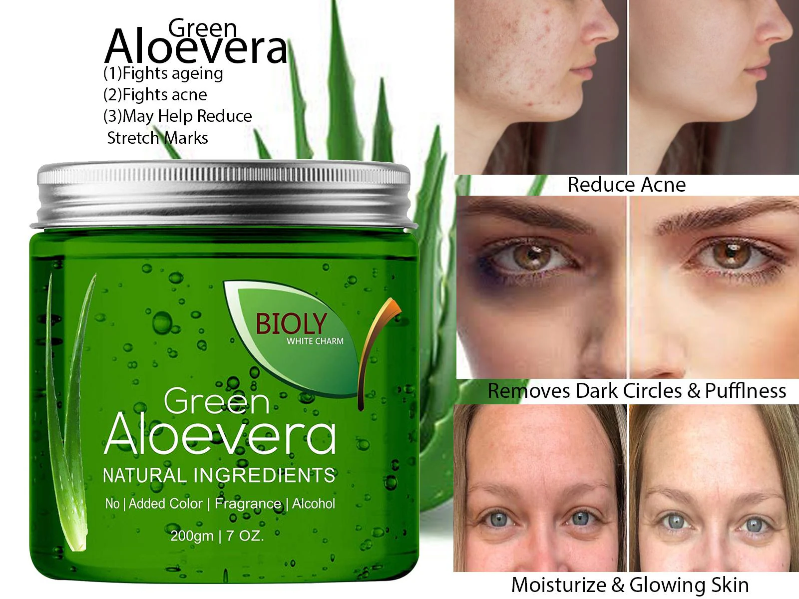 Bioly Green Aloe Vera Gel for Moisturizers Skin,Face,Hair & Massage  Lightens Blemishes Fights skin ageing and acne (Aloevera Gel 200 GM) -  JioMart